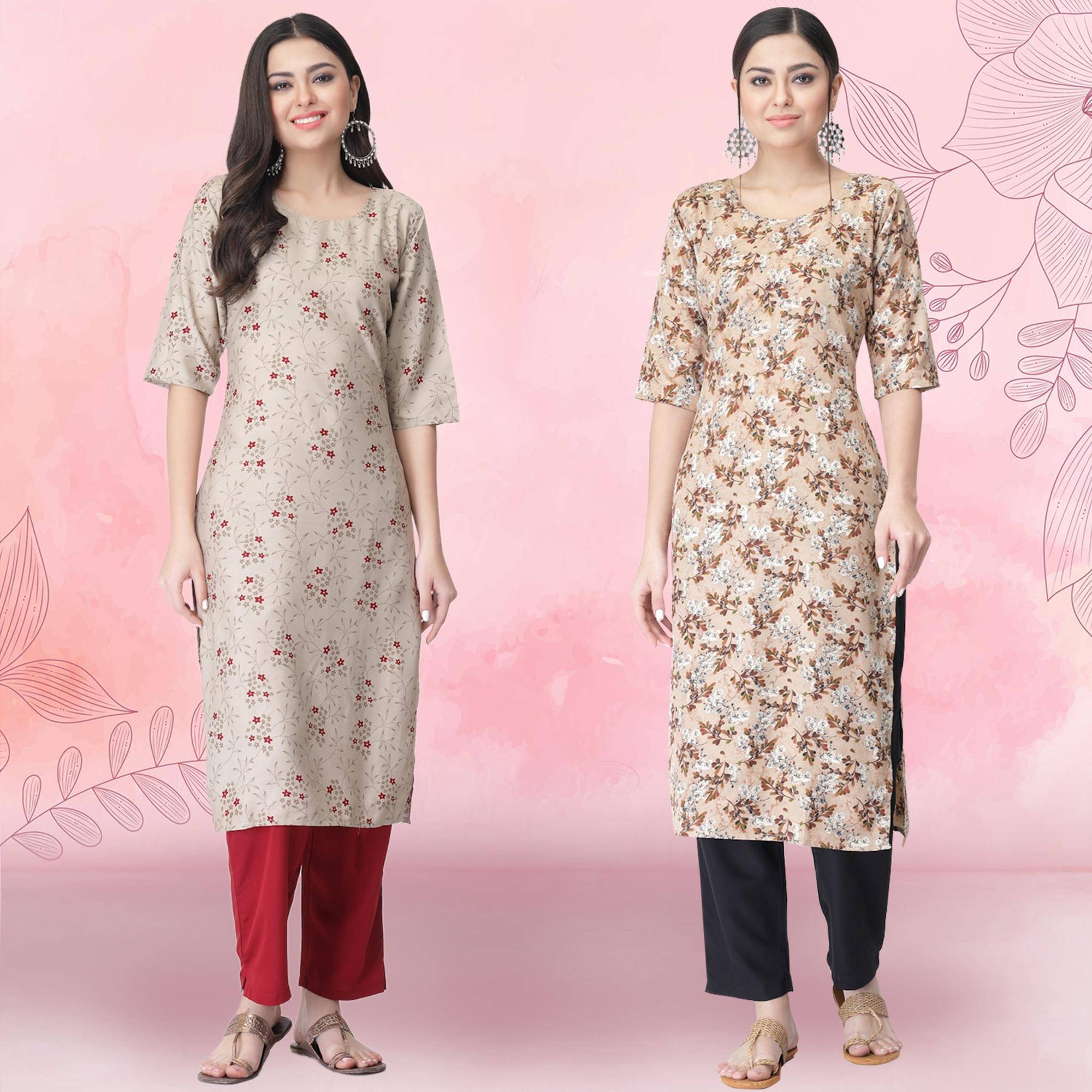 Ethnicbasket Crepe Printed Kurti With Pants Women's Stitched Salwar Suit - Beige ( Pack of 2 ) Ethnicbasket Crepe Printed Kurti With Pants Women's Stitched Salwar Suit - Beige ( Pack of 2 )