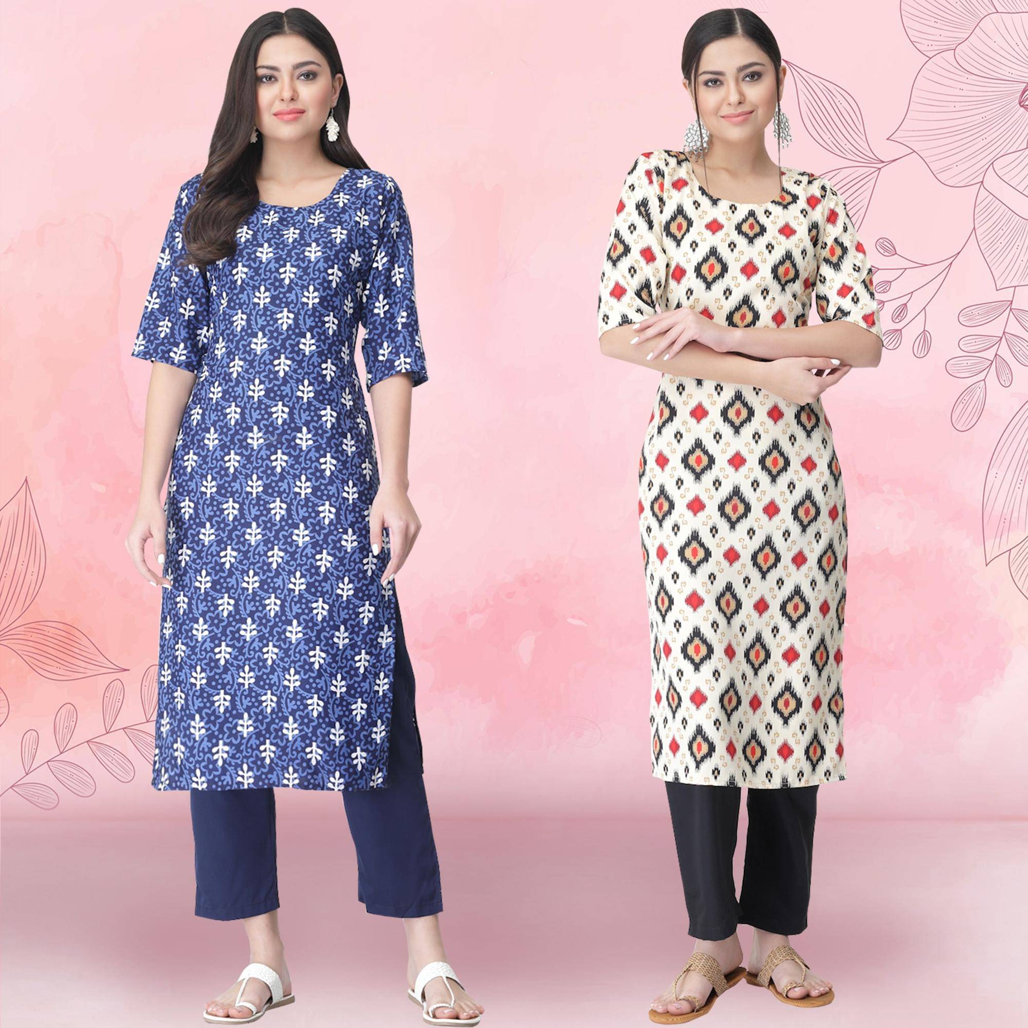 Ethnicbasket Crepe Printed Kurti With Pants Women's Stitched Salwar Suit - White ( Pack of 2 ) Ethnicbasket Crepe Printed Kurti With Pants Women's Stitched Salwar Suit - White ( Pack of 2 )