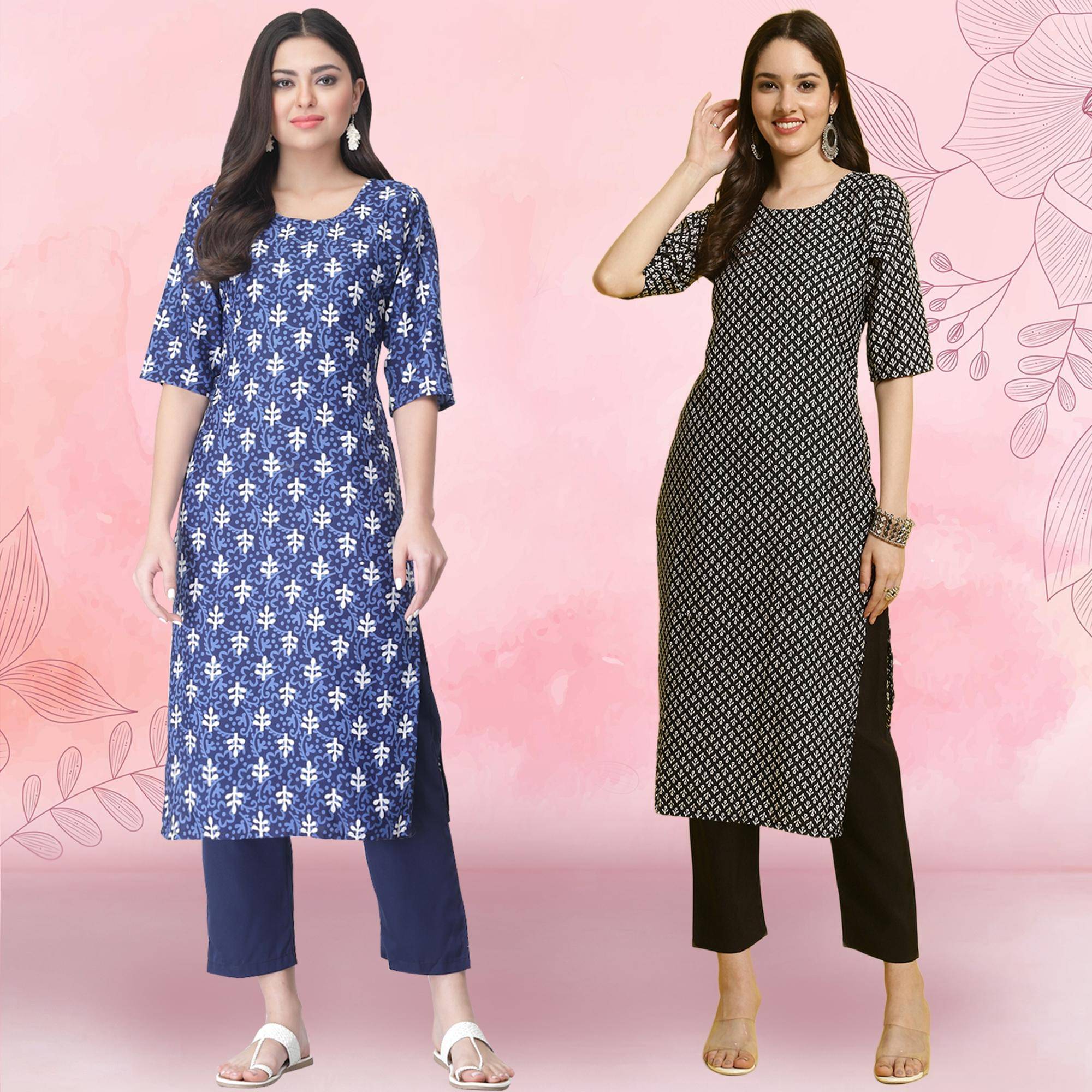     			Ethnicbasket Crepe Printed Kurti With Pants Women's Stitched Salwar Suit - Charcoal ( Pack of 2 )