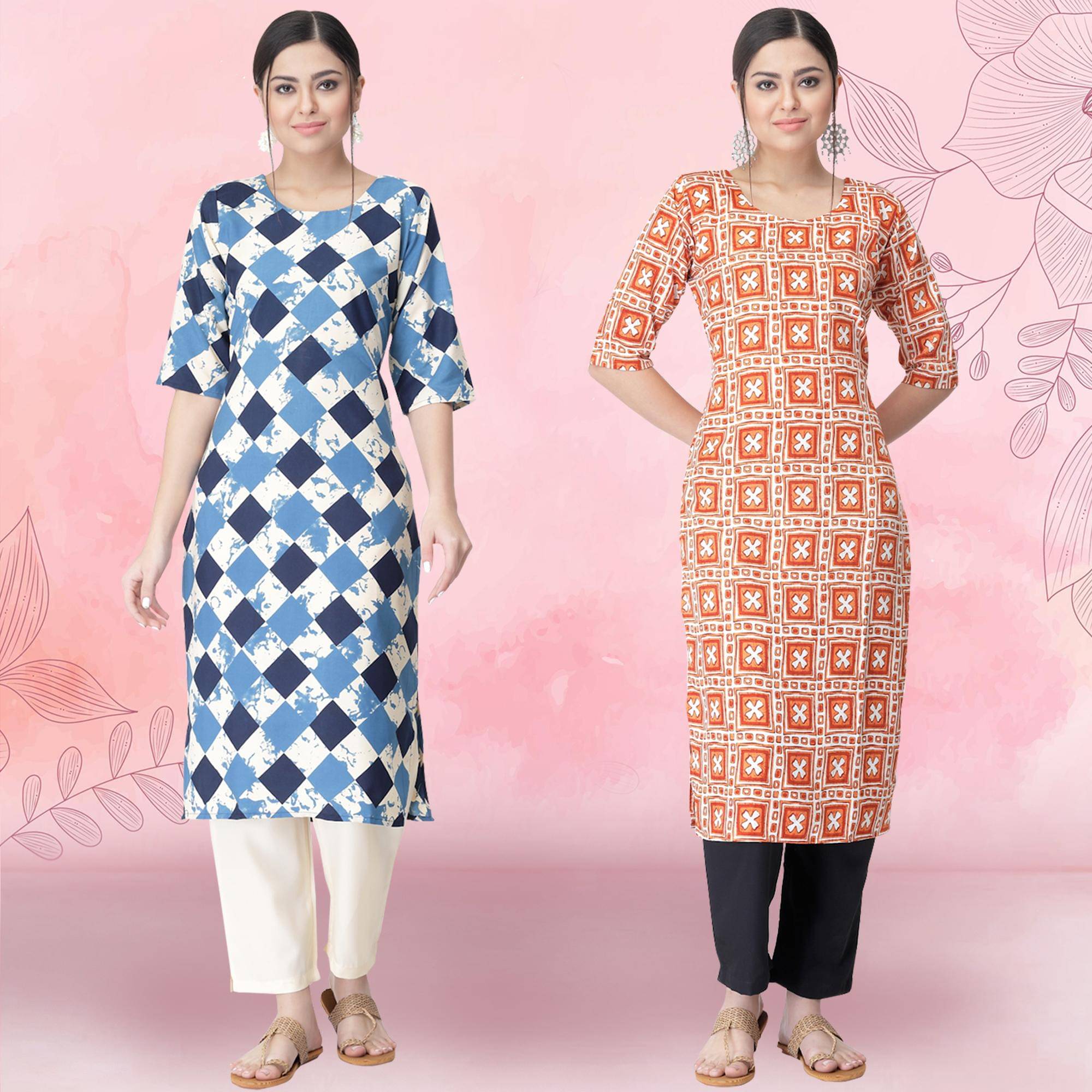 Ethnicbasket Crepe Printed Kurti With Pants Women's Stitched Salwar Suit - Orange ( Pack of 2 ) Ethnicbasket Crepe Printed Kurti With Pants Women's Stitched Salwar Suit - Orange ( Pack of 2 )