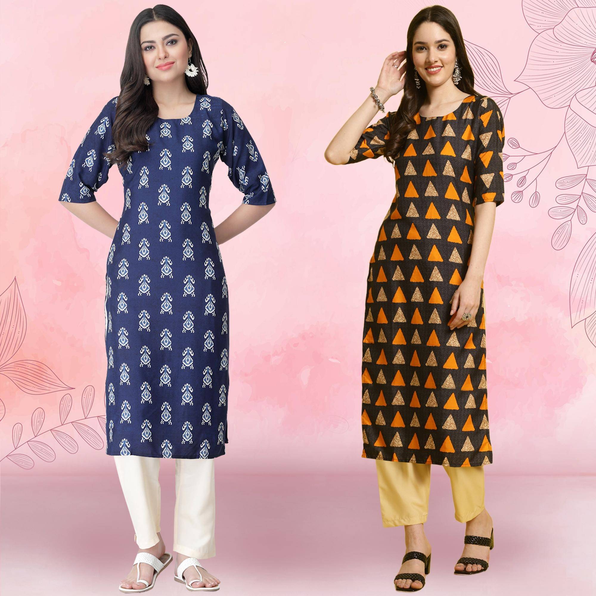 Ethnicbasket Crepe Printed Kurti With Pants Women's Stitched Salwar Suit - Multicoloured ( Pack of 2 ) Ethnicbasket Crepe Printed Kurti With Pants Women's Stitched Salwar Suit - Multicoloured ( Pack of 2 )