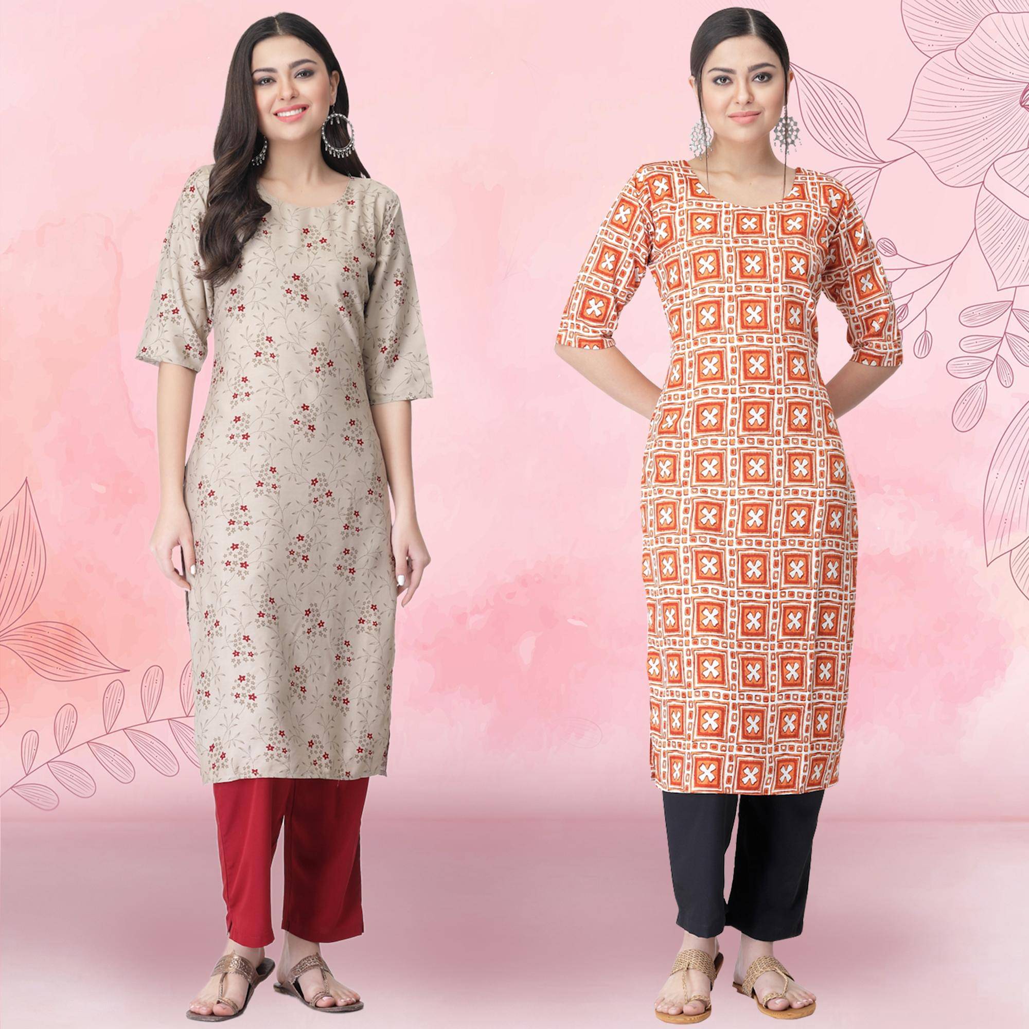 Ethnicbasket Crepe Printed Kurti With Pants Women's Stitched Salwar Suit - Orange ( Pack of 2 ) Ethnicbasket Crepe Printed Kurti With Pants Women's Stitched Salwar Suit - Orange ( Pack of 2 )
