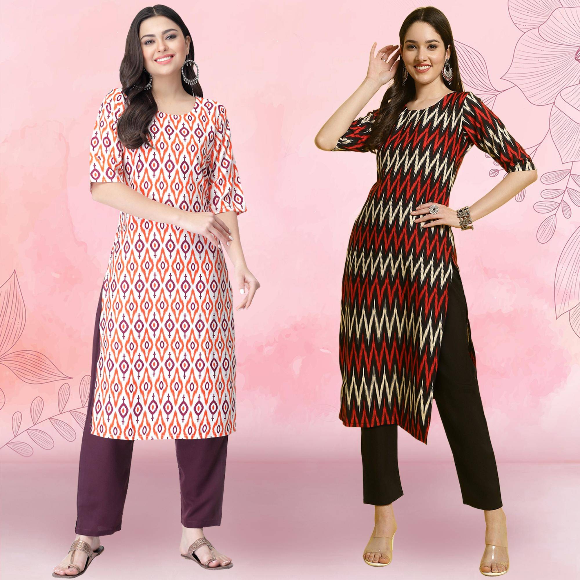 Ethnicbasket Crepe Printed Kurti With Pants Women's Stitched Salwar Suit - Black ( Pack of 2 )     			Ethnicbasket Crepe Printed Kurti With Pants Women's Stitched Salwar Suit - Black ( Pack of 2 )