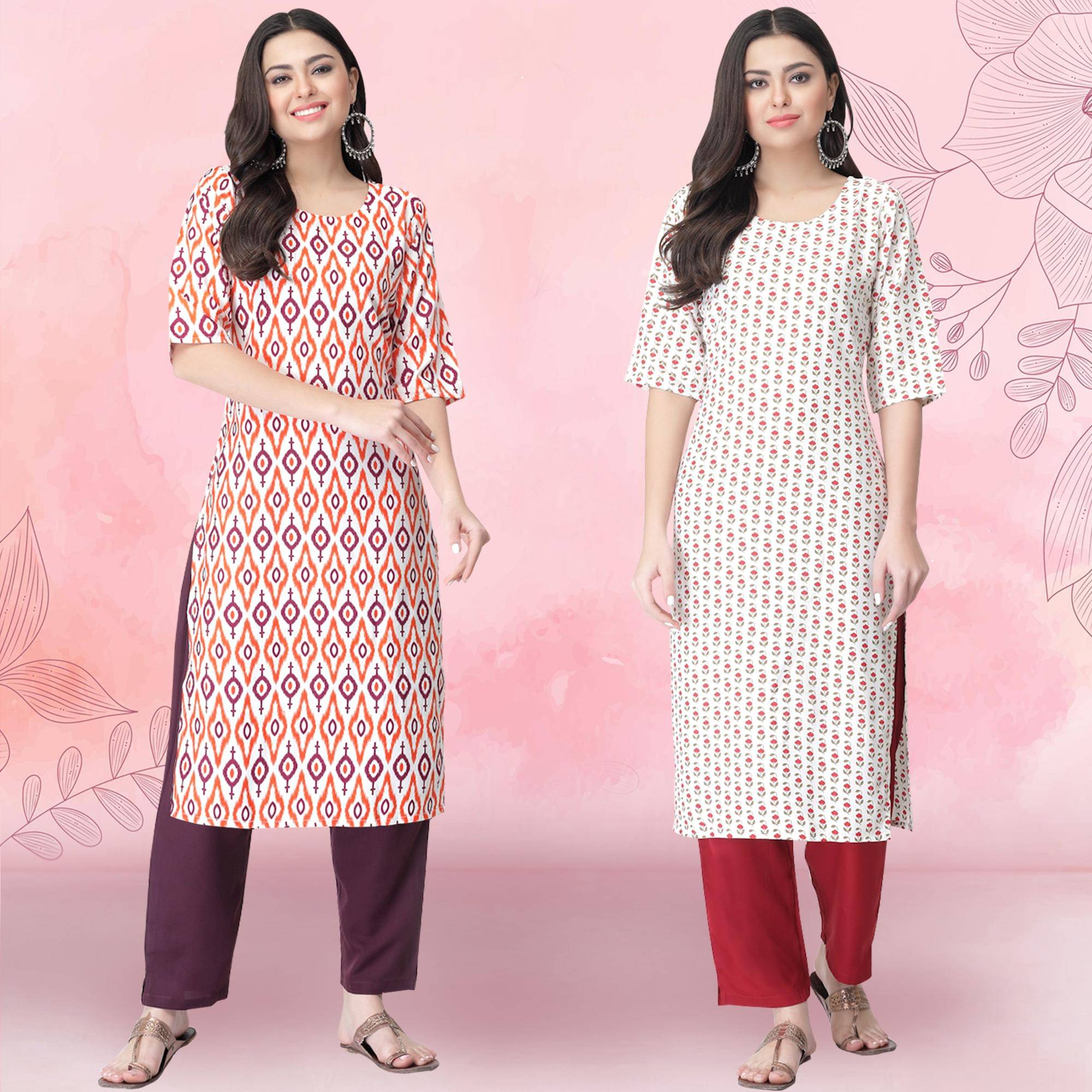 Ethnicbasket Crepe Printed Kurti With Pants Women's Stitched Salwar Suit - Off White ( Pack of 2 ) Ethnicbasket Crepe Printed Kurti With Pants Women's Stitched Salwar Suit - Off White ( Pack of 2 )
