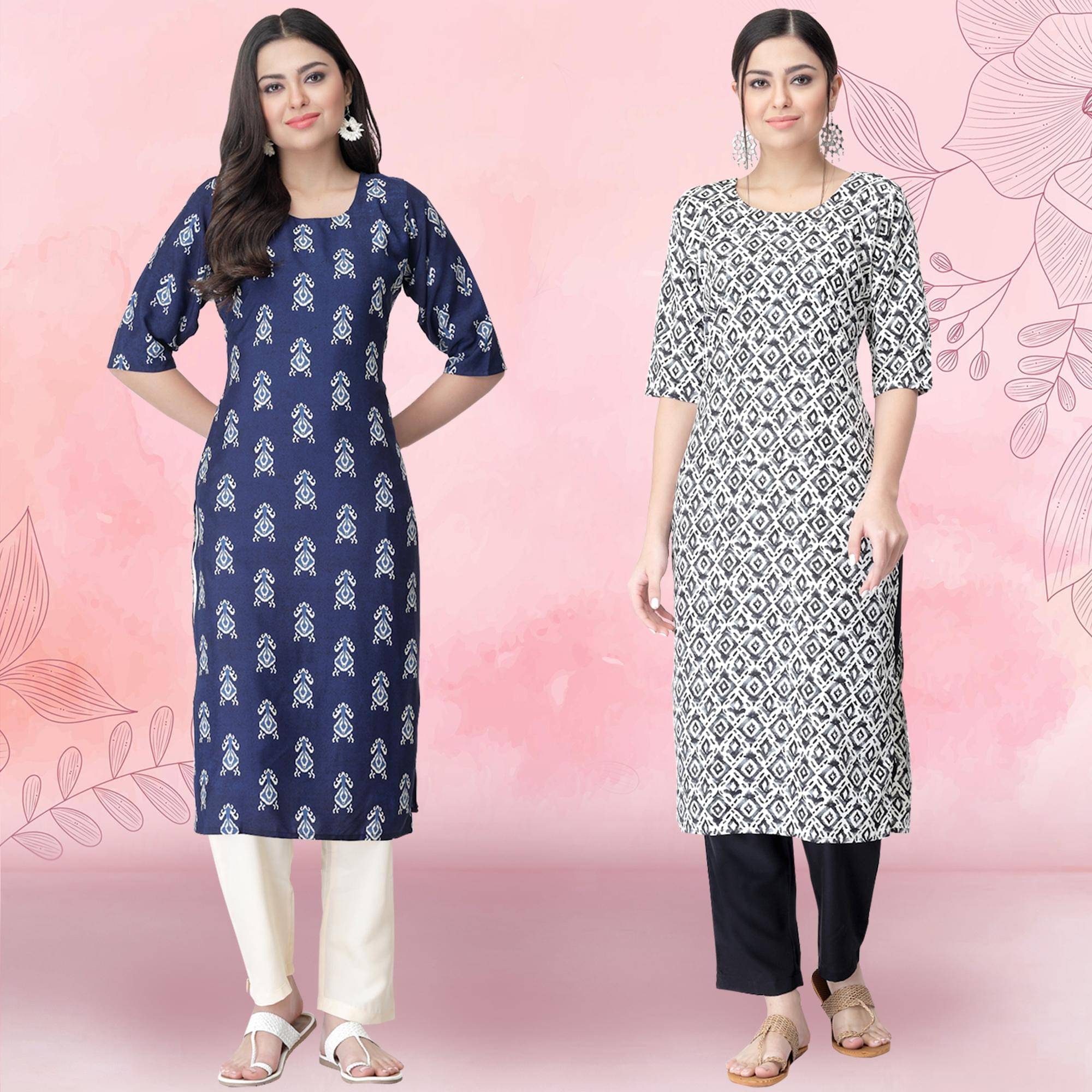     			Ethnicbasket Crepe Printed Kurti With Pants Women's Stitched Salwar Suit - Black ( Pack of 2 )