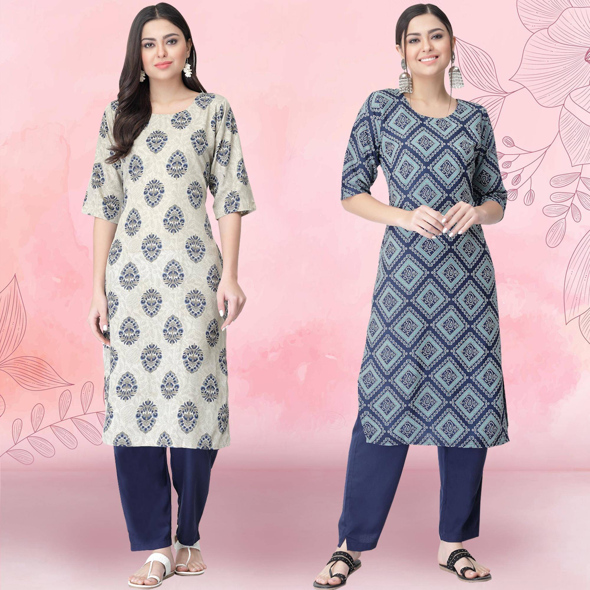 Ethnicbasket Crepe Printed Kurti With Pants Women's Stitched Salwar Suit - Blue ( Pack of 2 ) Ethnicbasket Crepe Printed Kurti With Pants Women's Stitched Salwar Suit - Blue ( Pack of 2 )