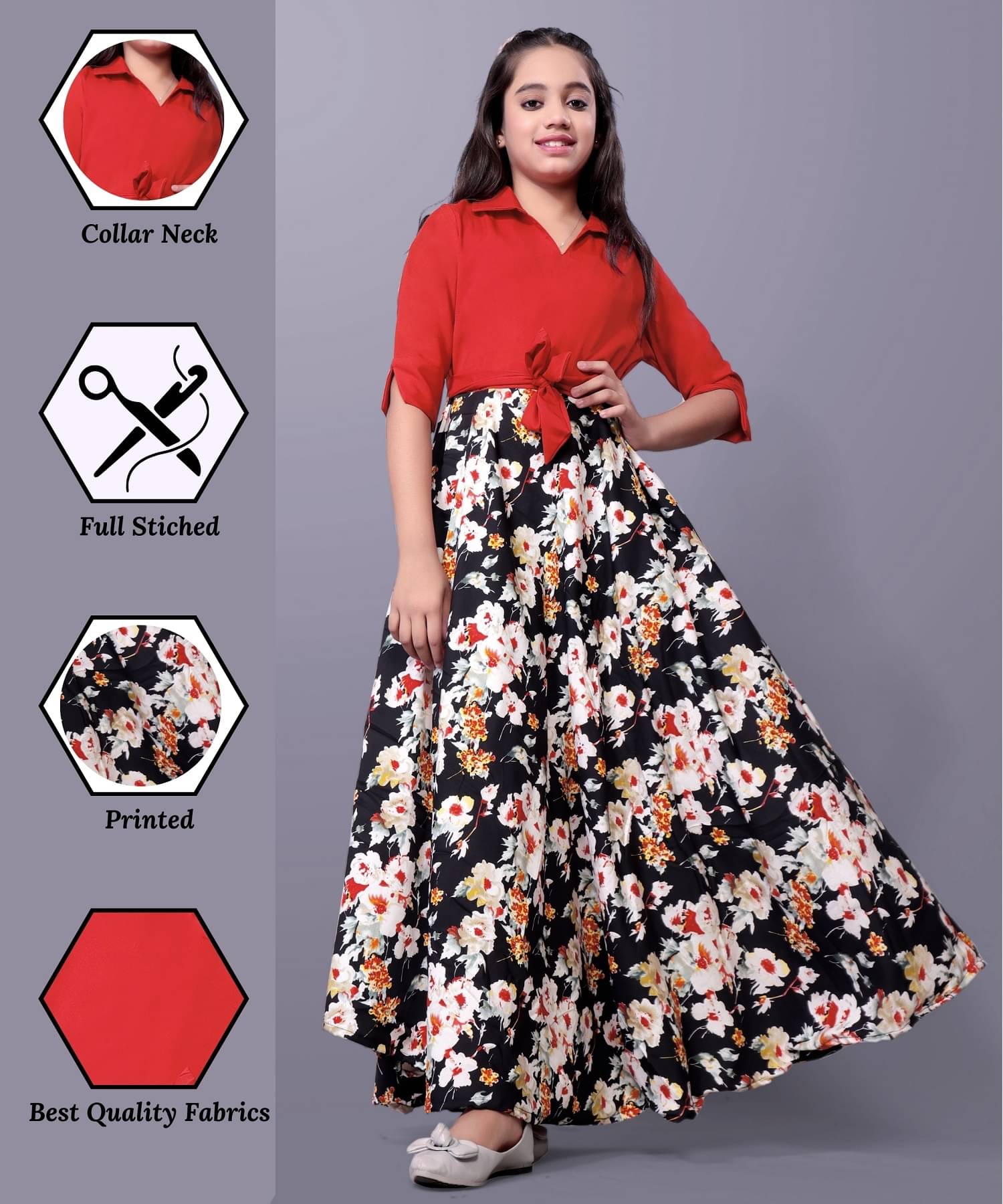 Aarya Designer Crepe Gown For Girls ( Pack of 1 , Black ) Aarya Designer Crepe Gown For Girls ( Pack of 1 , Black )
