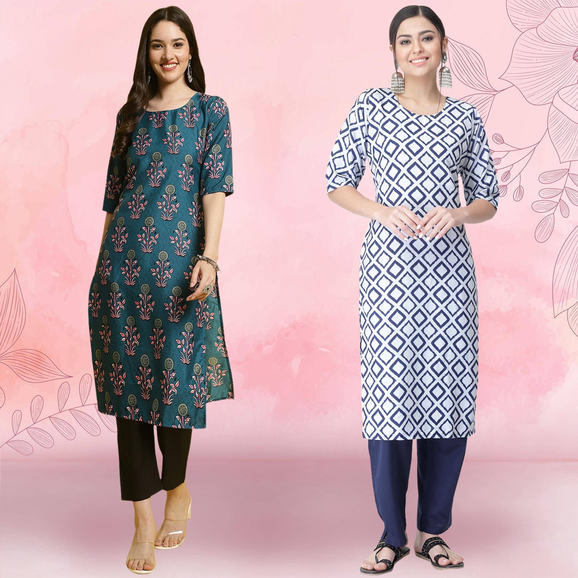     			Ethnicbasket Crepe Printed Kurti With Pants Women's Stitched Salwar Suit - White ( Pack of 2 )