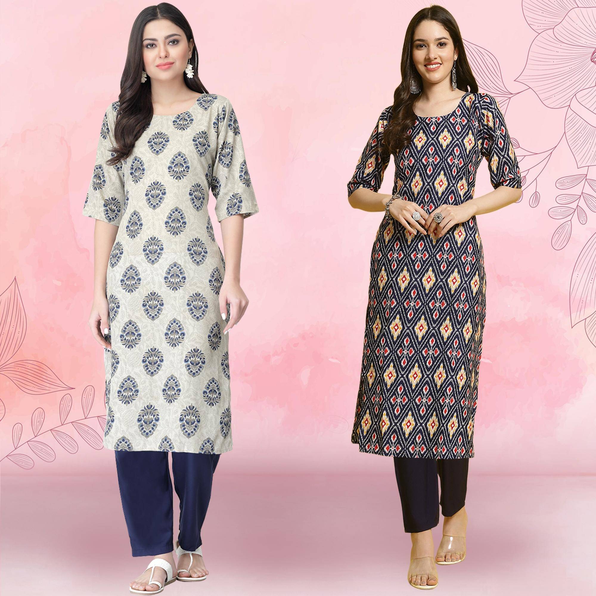 Ethnicbasket Crepe Printed Kurti With Pants Women's Stitched Salwar Suit - Navy Blue ( Pack of 2 ) Ethnicbasket Crepe Printed Kurti With Pants Women's Stitched Salwar Suit - Navy Blue ( Pack of 2 )