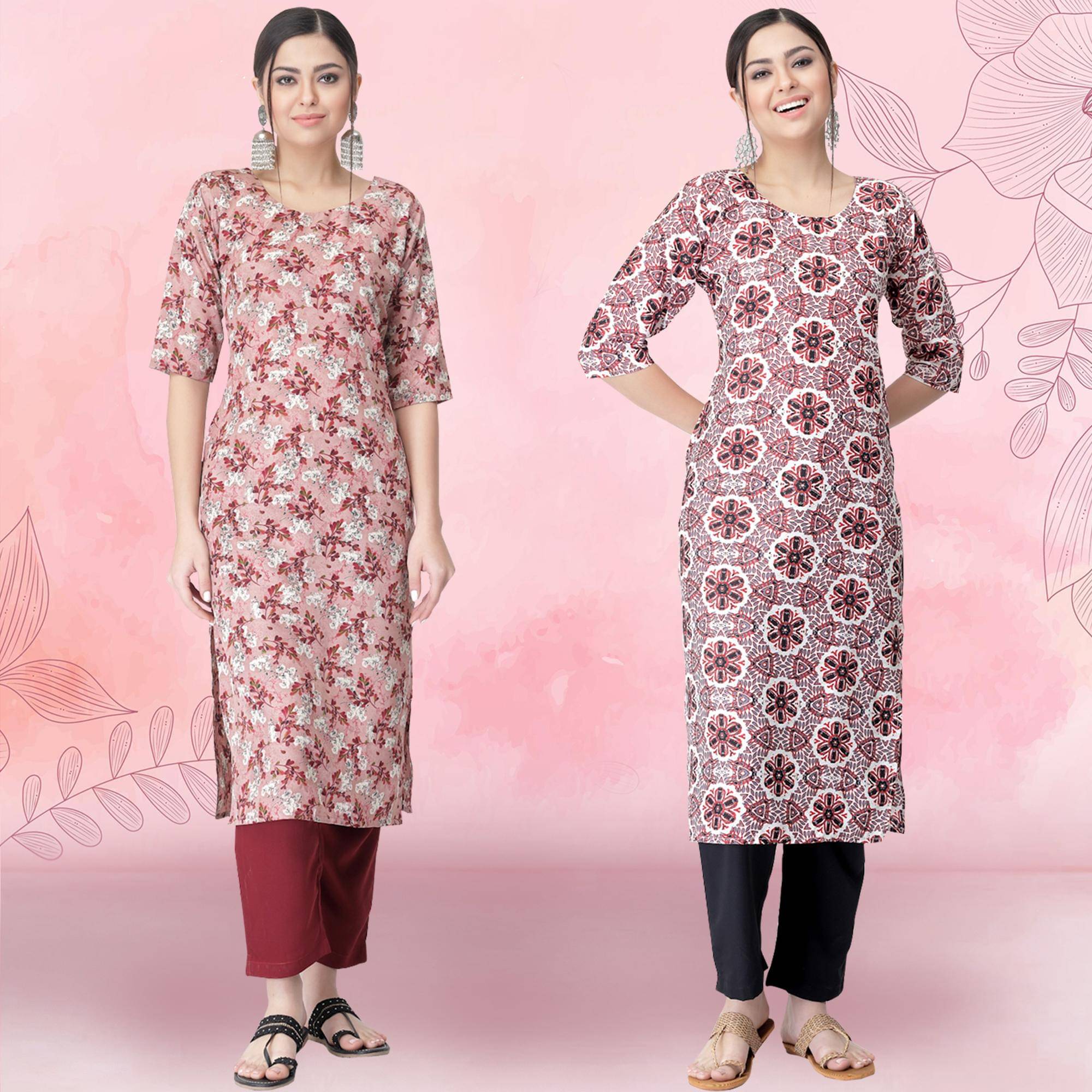 Ethnicbasket Crepe Printed Kurti With Pants Women's Stitched Salwar Suit - Pink ( Pack of 2 ) Ethnicbasket Crepe Printed Kurti With Pants Women's Stitched Salwar Suit - Pink ( Pack of 2 )