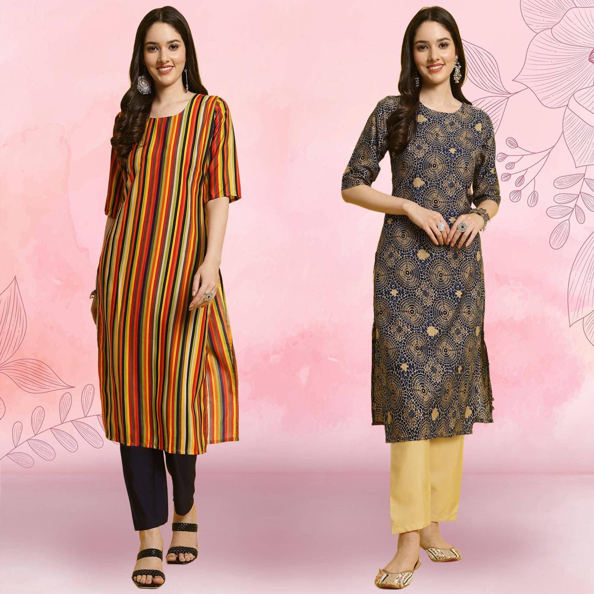 Ethnicbasket Crepe Printed Kurti With Pants Women's Stitched Salwar Suit - Blue ( Pack of 2 ) Ethnicbasket Crepe Printed Kurti With Pants Women's Stitched Salwar Suit - Blue ( Pack of 2 )