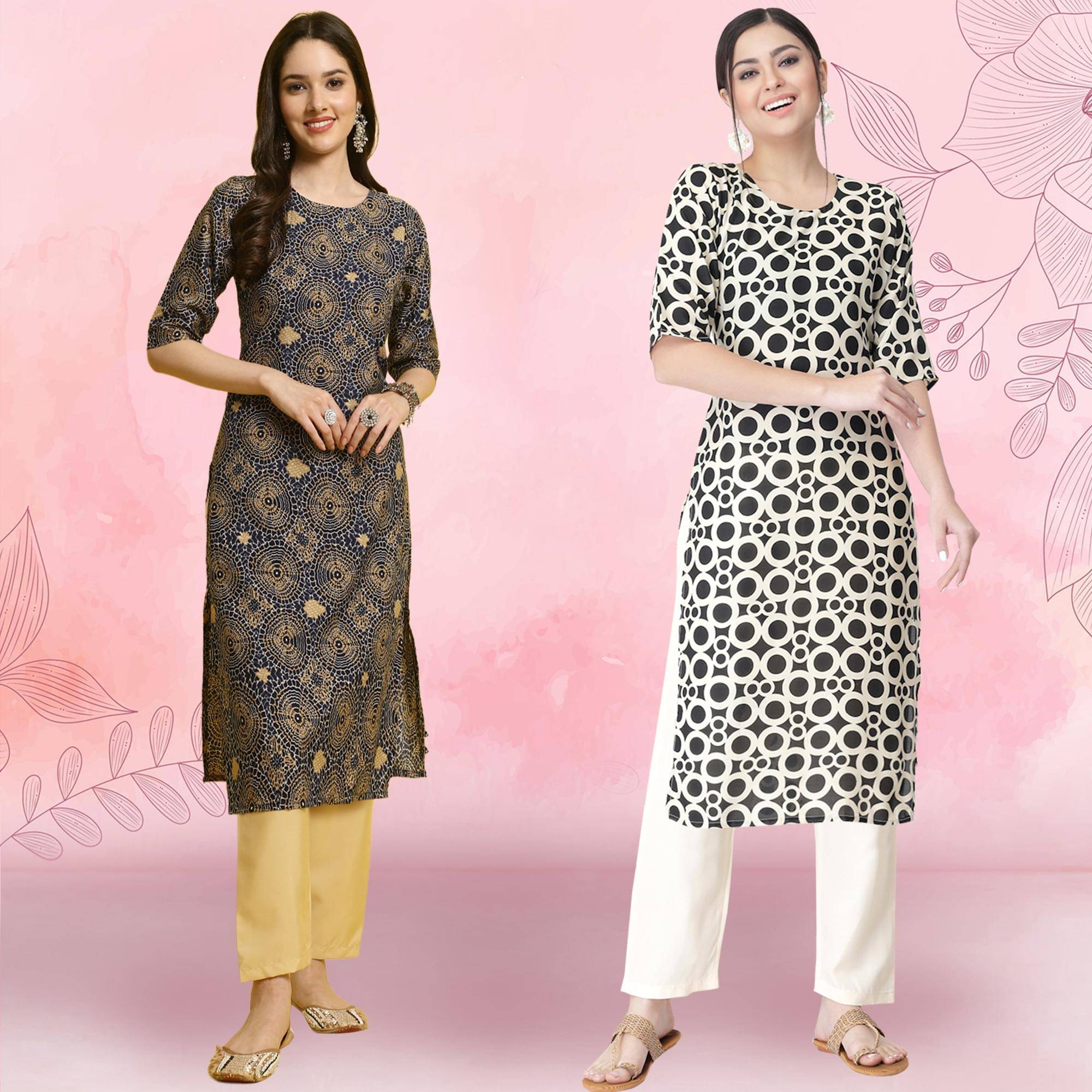     			Ethnicbasket Crepe Printed Kurti With Pants Women's Stitched Salwar Suit - Black ( Pack of 2 )