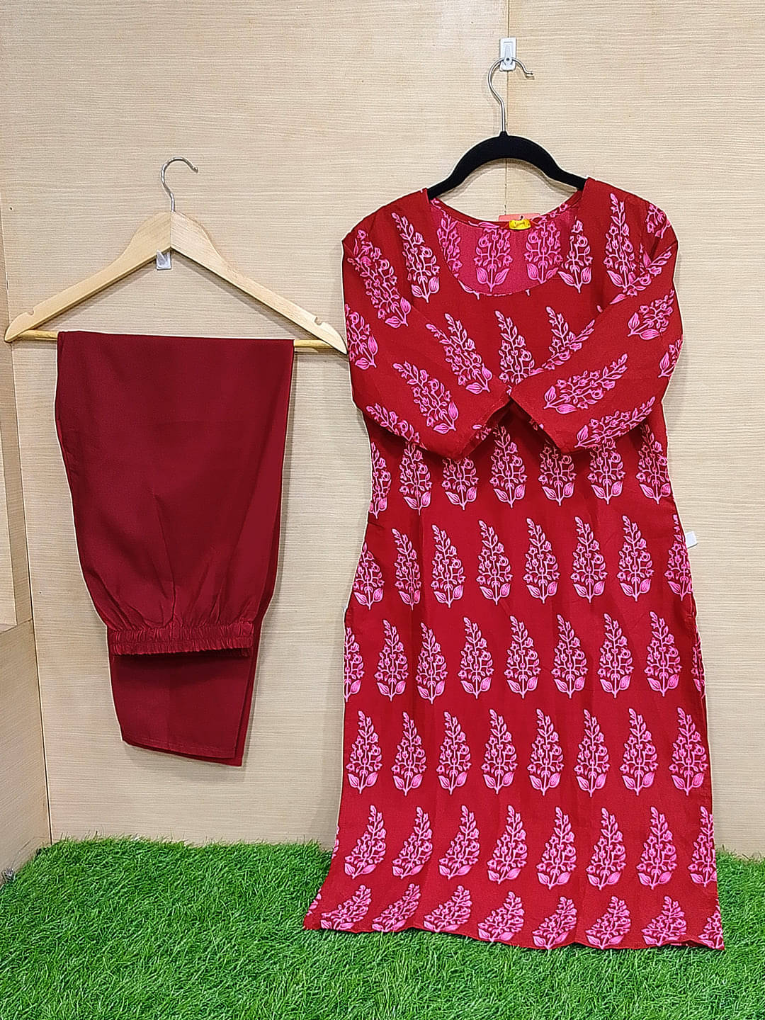     			Ethnicbasket Crepe Printed Kurti With Pants Women's Stitched Salwar Suit - Red ( Pack of 1 )
