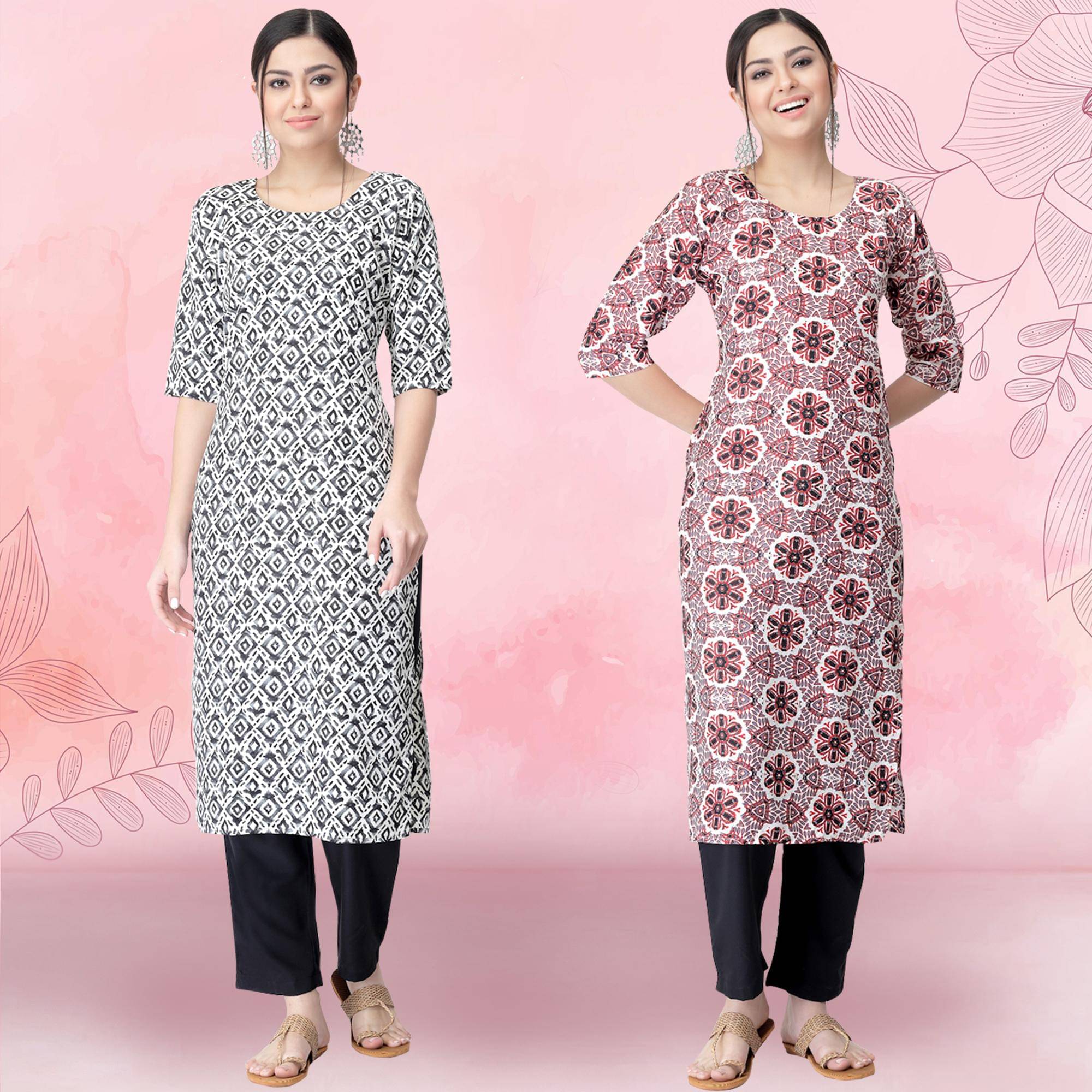     			Ethnicbasket Crepe Printed Kurti With Pants Women's Stitched Salwar Suit - Pink ( Pack of 2 )