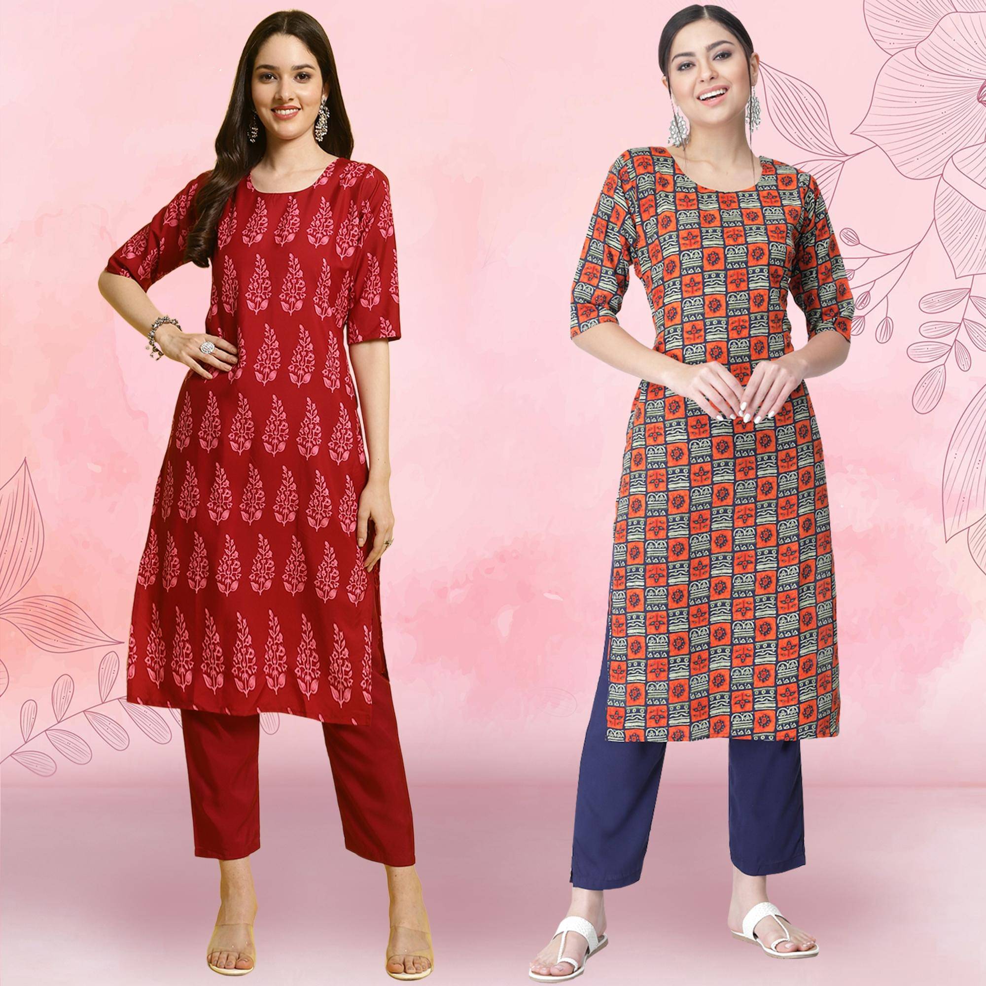 Ethnicbasket Crepe Printed Kurti With Pants Women's Stitched Salwar Suit - Orange ( Pack of 2 ) Ethnicbasket Crepe Printed Kurti With Pants Women's Stitched Salwar Suit - Orange ( Pack of 2 )