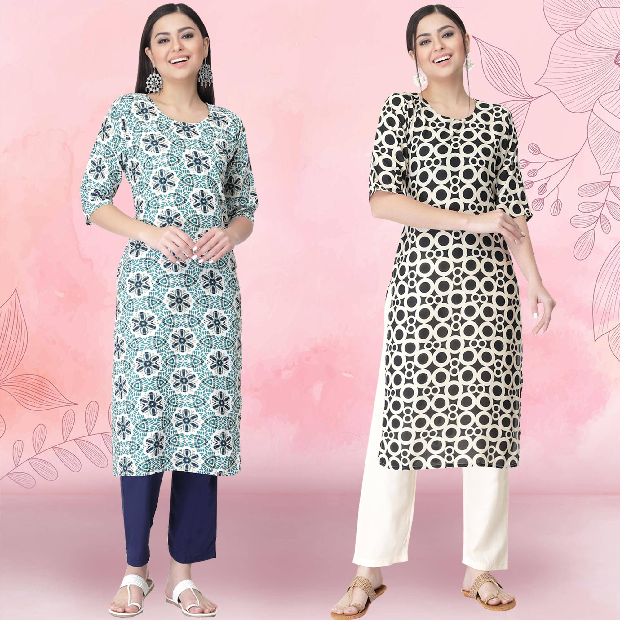     			Ethnicbasket Crepe Printed Kurti With Pants Women's Stitched Salwar Suit - Black ( Pack of 2 )