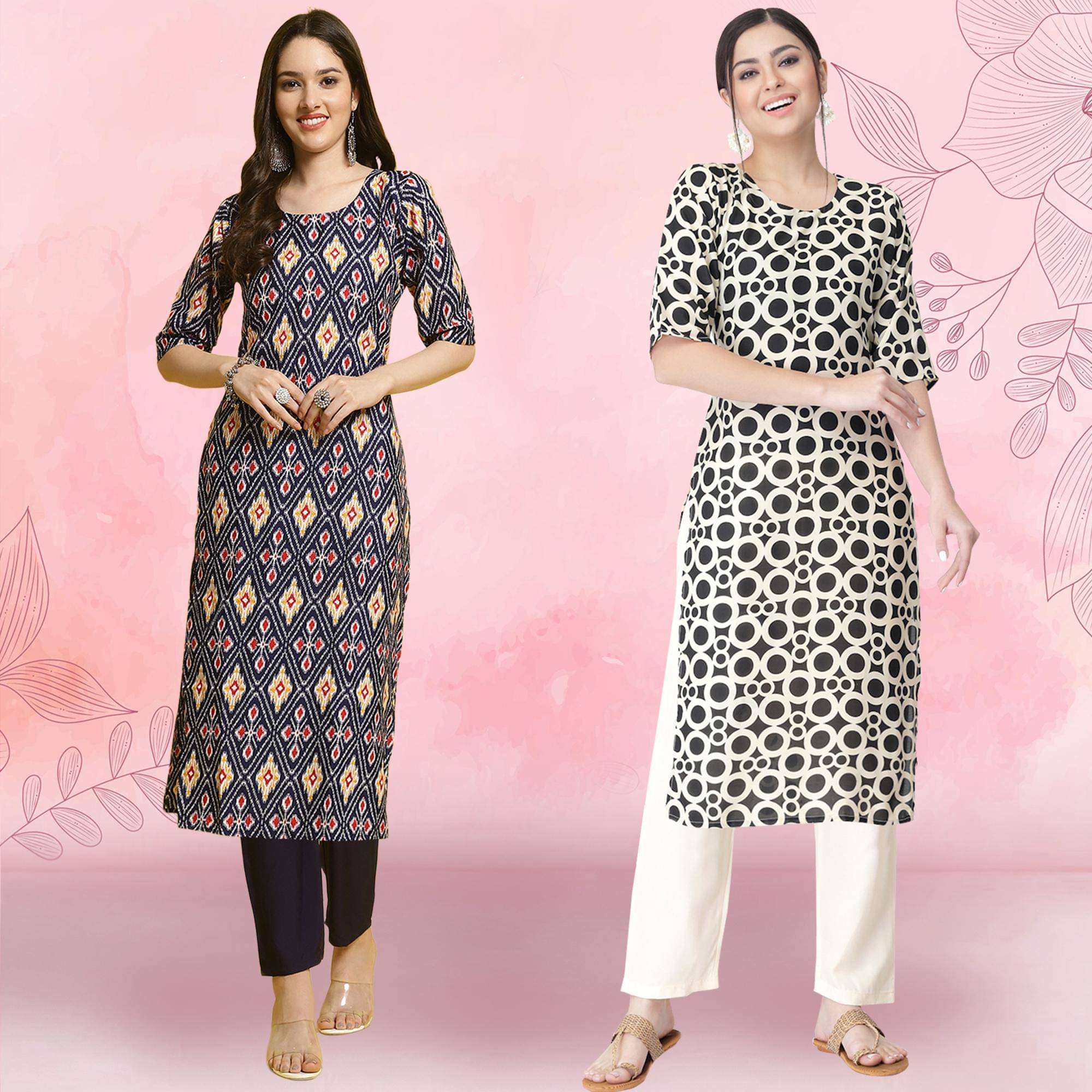 Ethnicbasket Crepe Printed Kurti With Pants Women's Stitched Salwar Suit - Black ( Pack of 2 ) Ethnicbasket Crepe Printed Kurti With Pants Women's Stitched Salwar Suit - Black ( Pack of 2 )