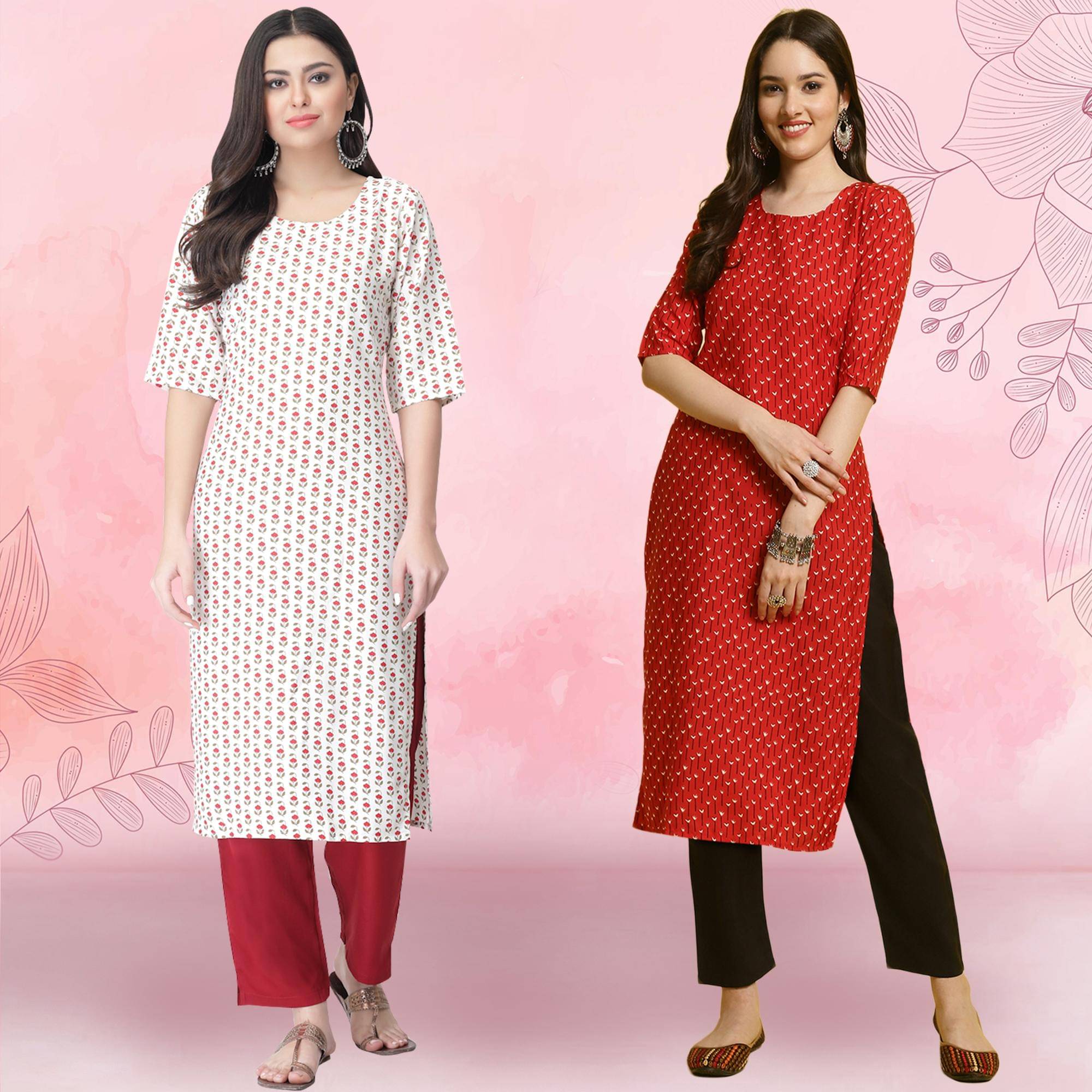 Ethnicbasket Crepe Printed Kurti With Pants Women's Stitched Salwar Suit - Red ( Pack of 2 ) Ethnicbasket Crepe Printed Kurti With Pants Women's Stitched Salwar Suit - Red ( Pack of 2 )