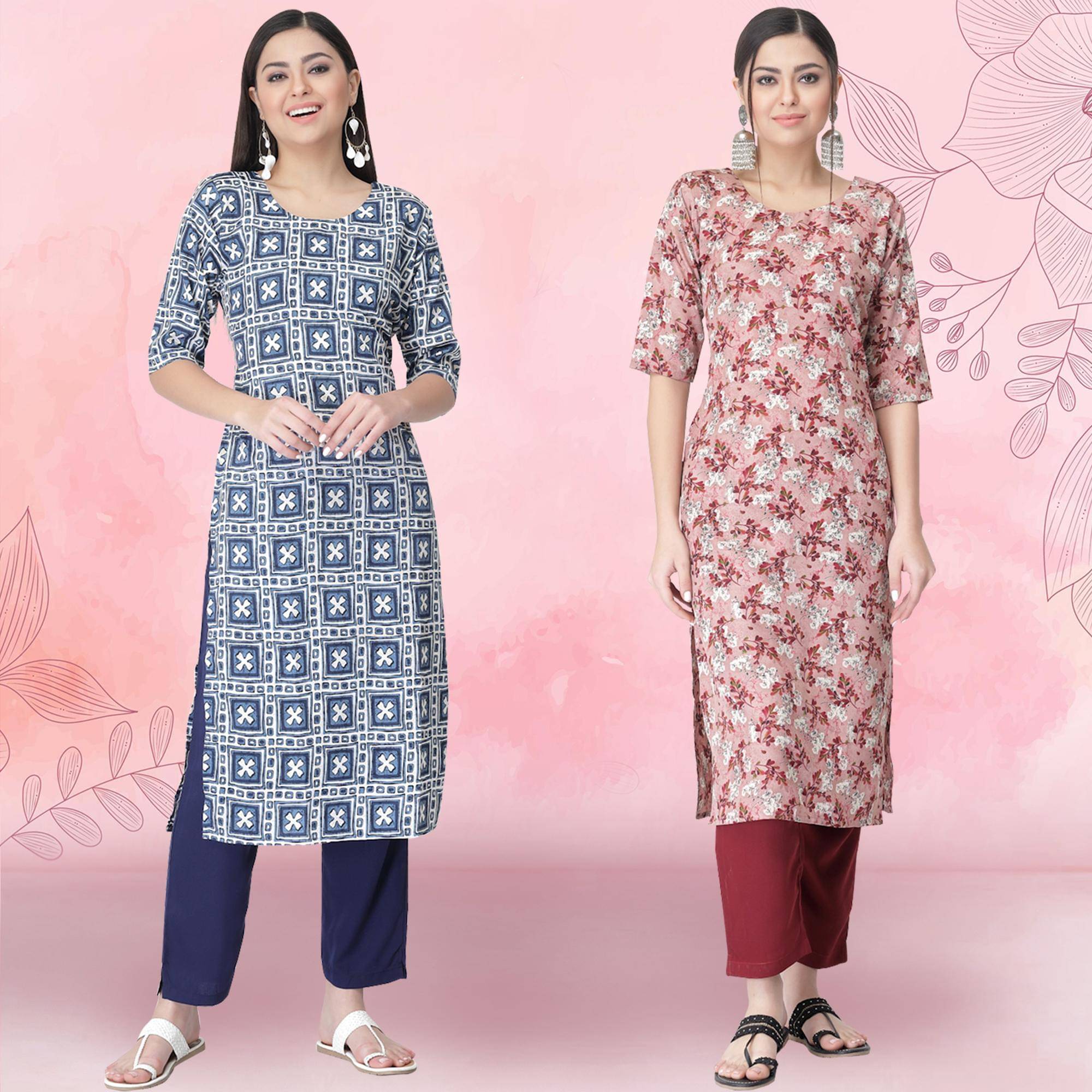 Ethnicbasket Crepe Printed Kurti With Pants Women's Stitched Salwar Suit - Peach ( Pack of 2 ) Ethnicbasket Crepe Printed Kurti With Pants Women's Stitched Salwar Suit - Peach ( Pack of 2 )