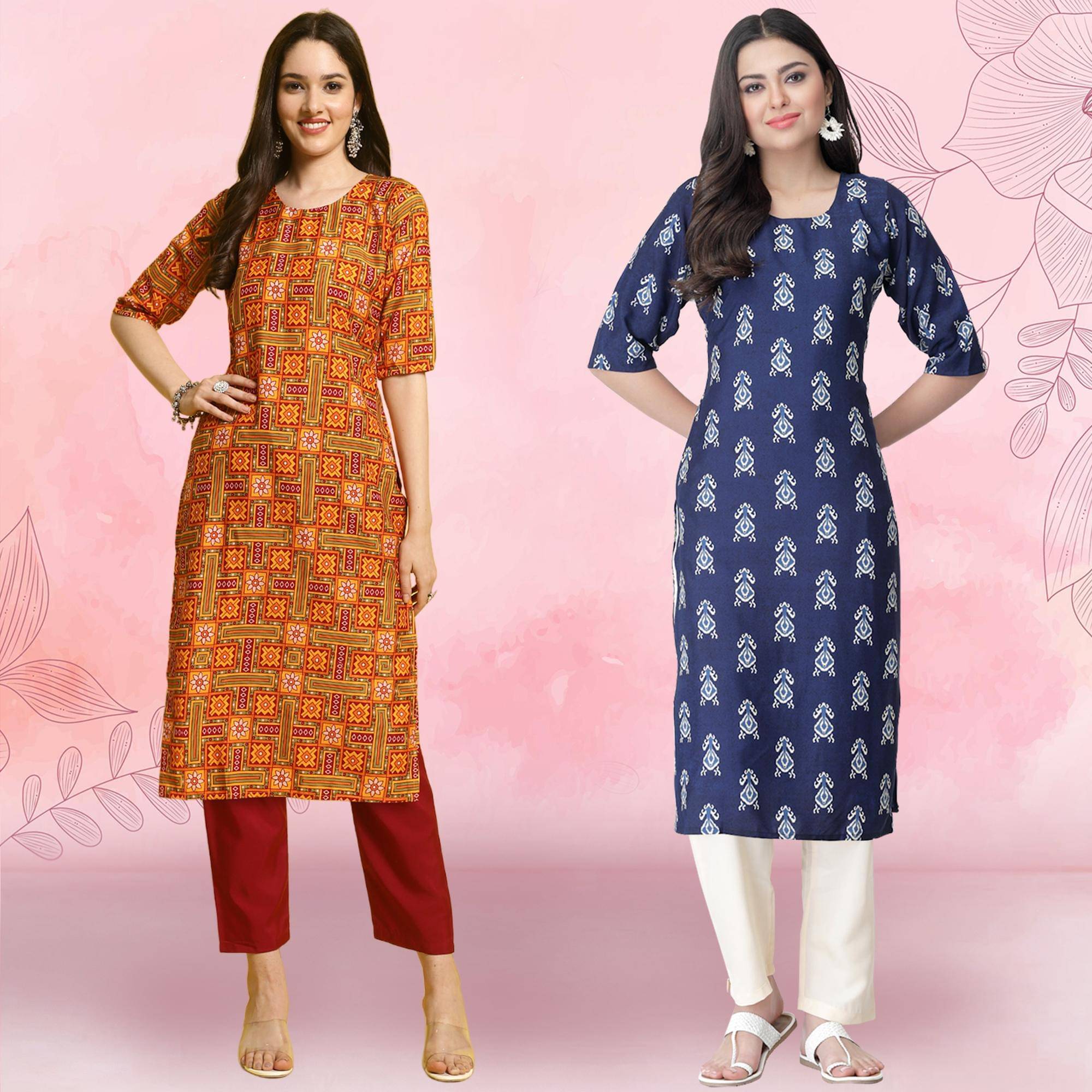 Ethnicbasket Crepe Printed Kurti With Pants Women's Stitched Salwar Suit - Navy ( Pack of 2 ) Ethnicbasket Crepe Printed Kurti With Pants Women's Stitched Salwar Suit - Navy ( Pack of 2 )