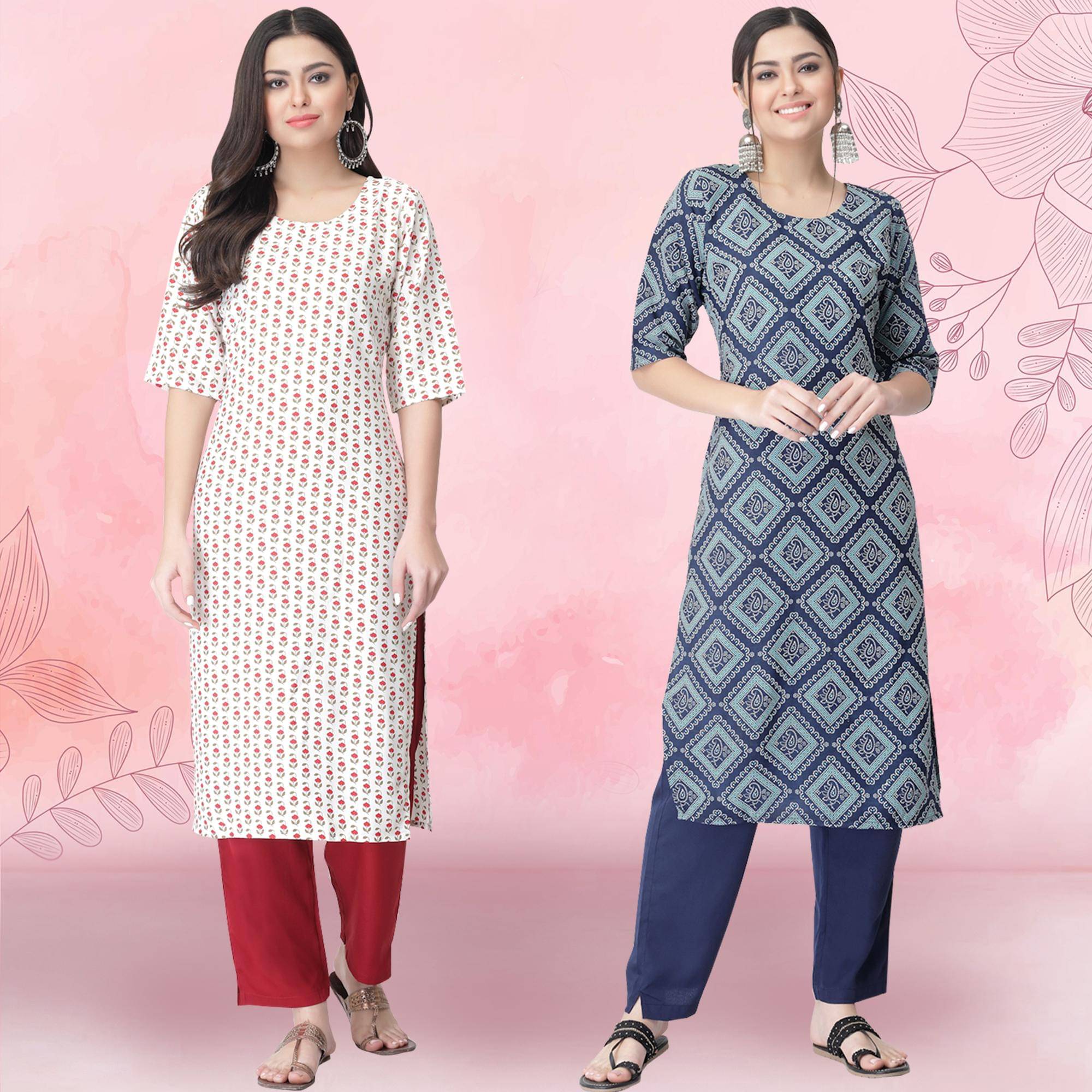 Ethnicbasket Crepe Printed Kurti With Pants Women's Stitched Salwar Suit - Blue ( Pack of 2 ) Ethnicbasket Crepe Printed Kurti With Pants Women's Stitched Salwar Suit - Blue ( Pack of 2 )