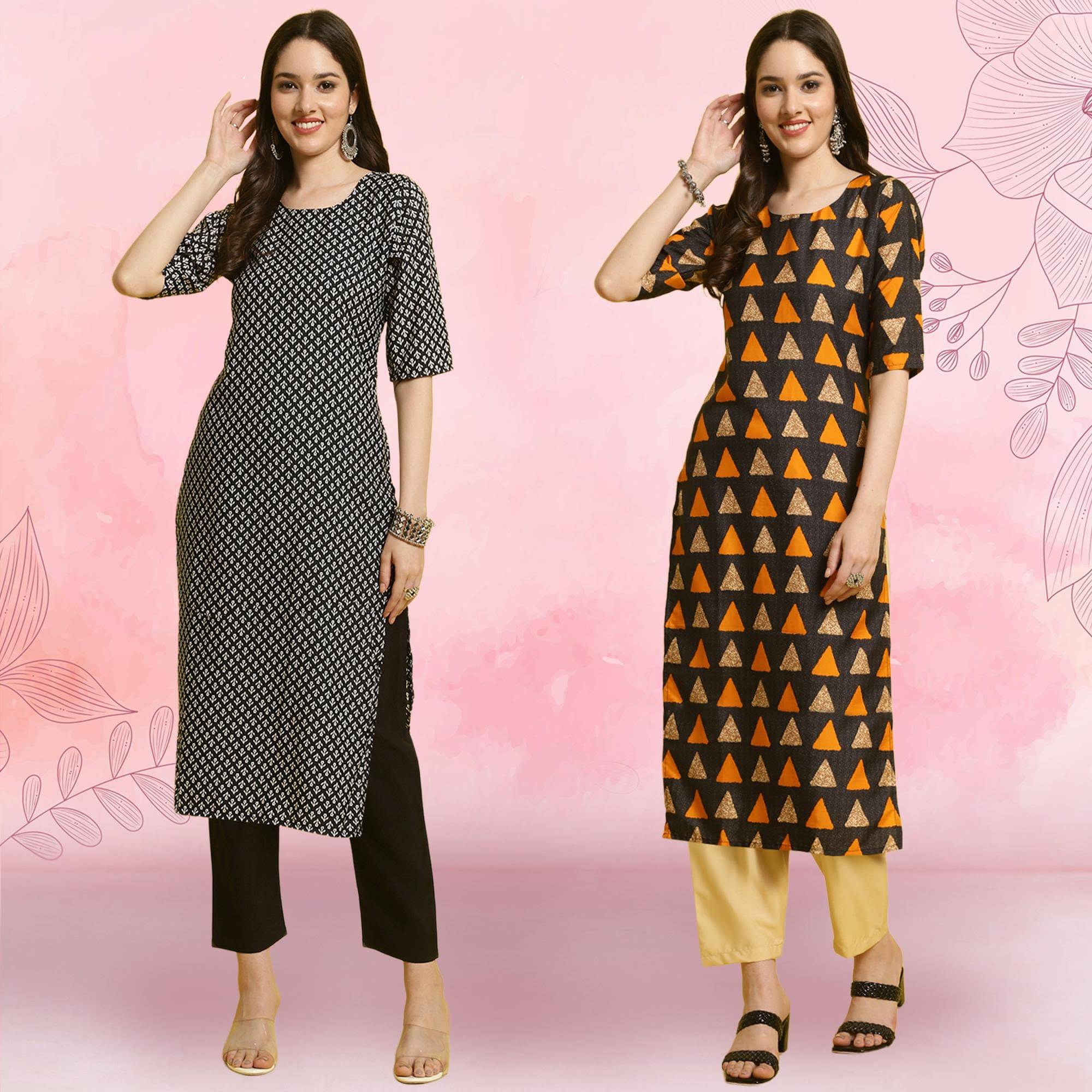 Ethnicbasket Crepe Printed Kurti With Pants Women's Stitched Salwar Suit - Multicolor ( Pack of 2 ) Ethnicbasket Crepe Printed Kurti With Pants Women's Stitched Salwar Suit - Multicolor ( Pack of 2 )