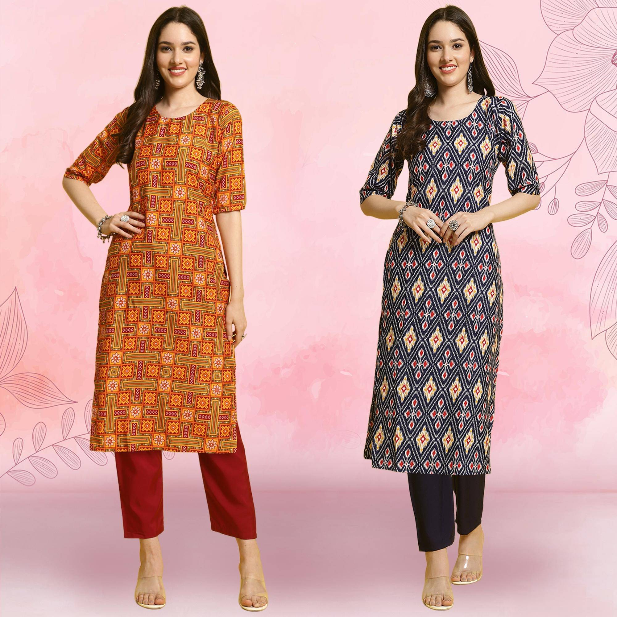 Ethnicbasket Crepe Printed Kurti With Pants Women's Stitched Salwar Suit - Navy Blue ( Pack of 2 ) Ethnicbasket Crepe Printed Kurti With Pants Women's Stitched Salwar Suit - Navy Blue ( Pack of 2 )