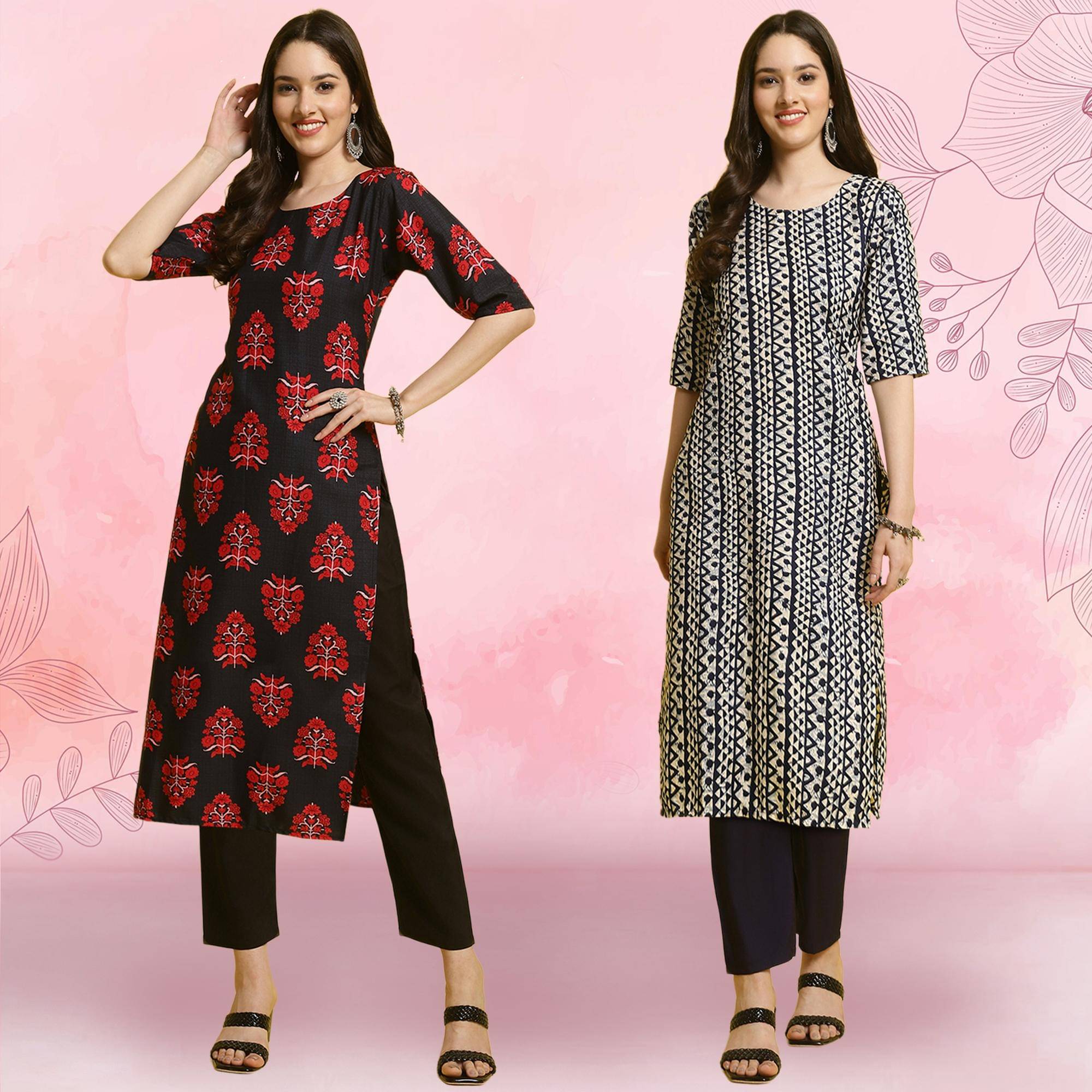 Ethnicbasket Crepe Printed Kurti With Pants Women's Stitched Salwar Suit - Navy ( Pack of 2 ) Ethnicbasket Crepe Printed Kurti With Pants Women's Stitched Salwar Suit - Navy ( Pack of 2 )