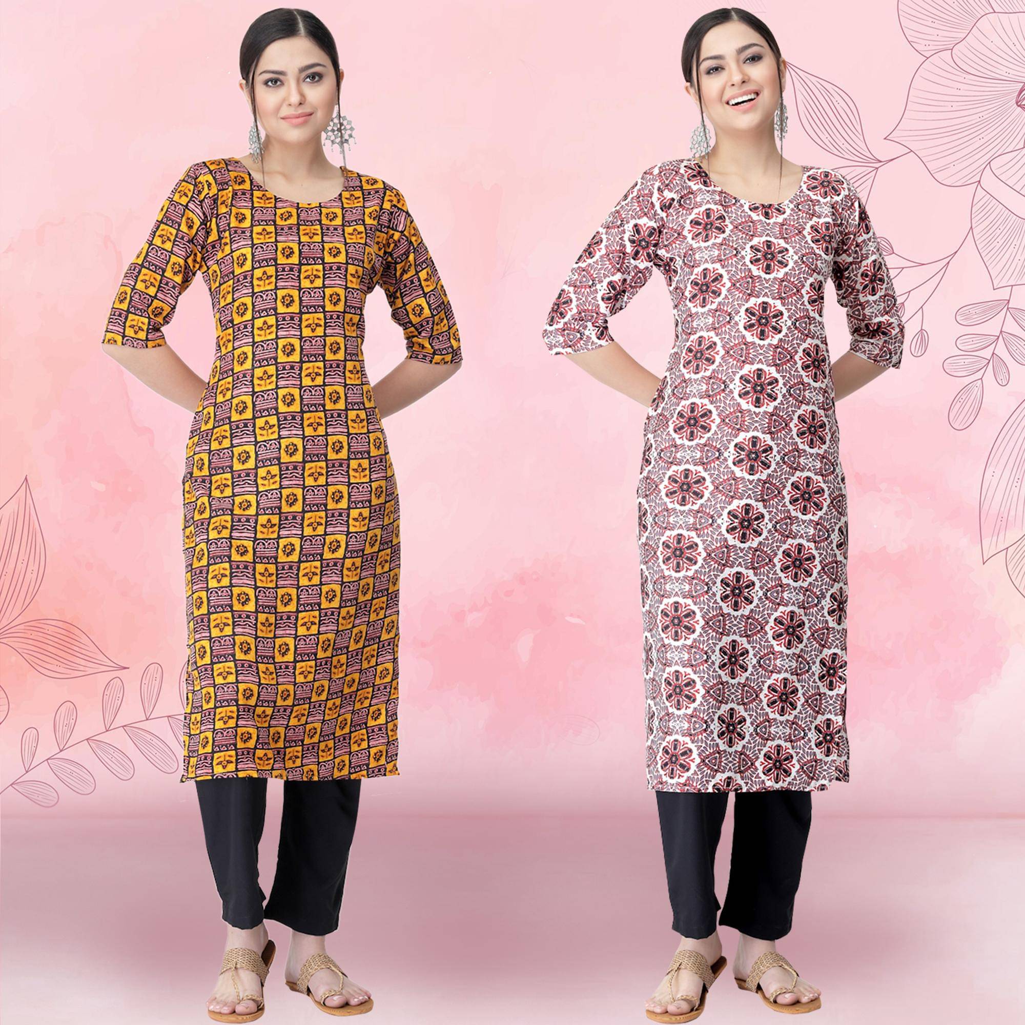 Ethnicbasket Crepe Printed Kurti With Pants Women's Stitched Salwar Suit - Pink ( Pack of 2 ) Ethnicbasket Crepe Printed Kurti With Pants Women's Stitched Salwar Suit - Pink ( Pack of 2 )
