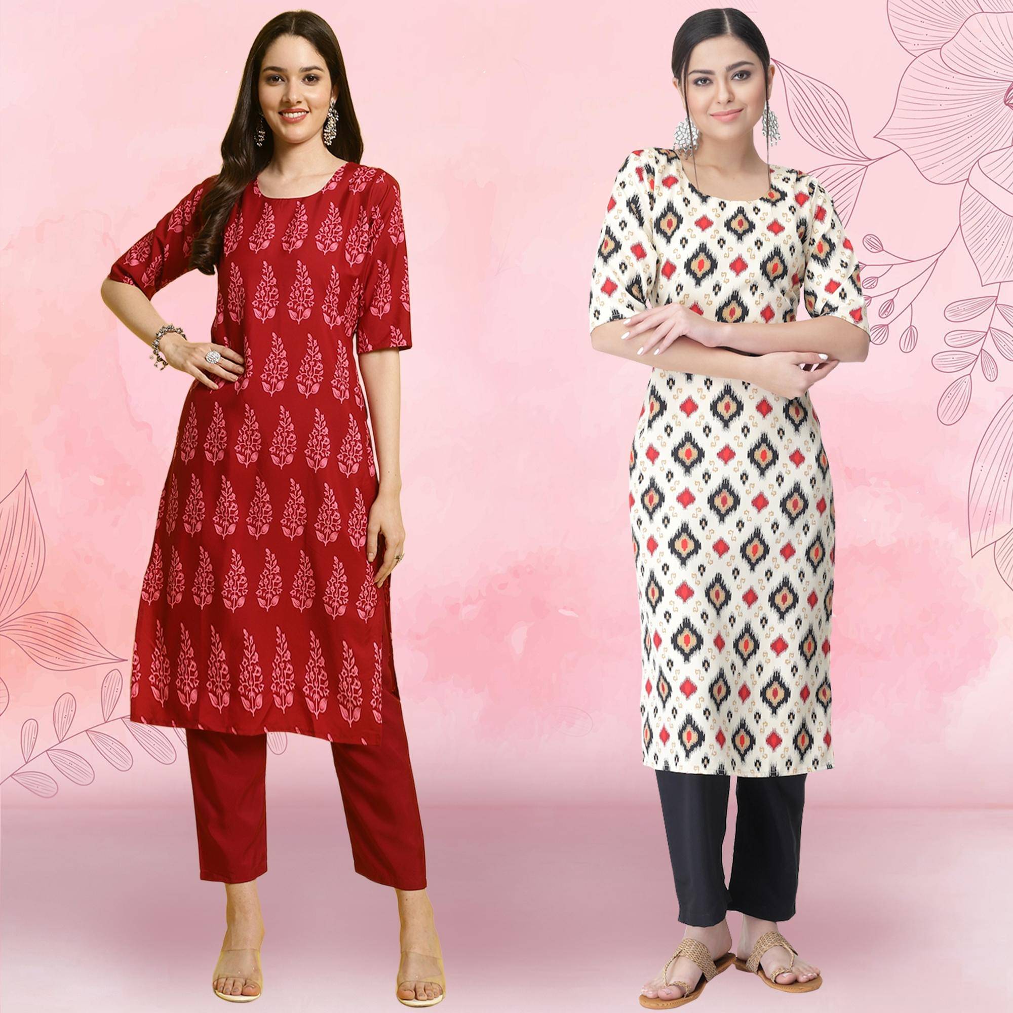 Ethnicbasket Crepe Printed Kurti With Pants Women's Stitched Salwar Suit - White ( Pack of 2 ) Ethnicbasket Crepe Printed Kurti With Pants Women's Stitched Salwar Suit - White ( Pack of 2 )