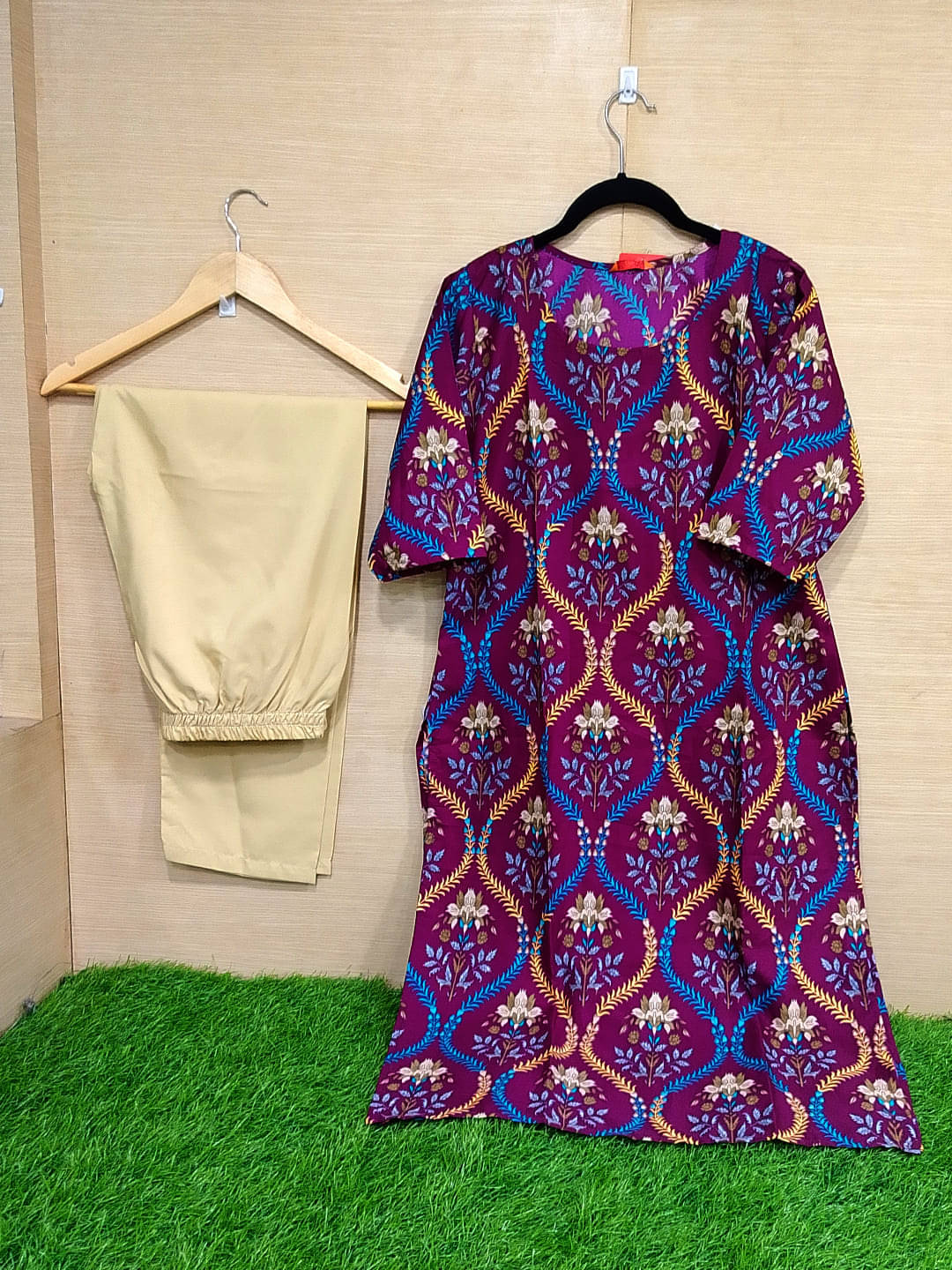     			Ethnicbasket Crepe Printed Kurti With Pants Women's Stitched Salwar Suit - Purple ( Pack of 1 )