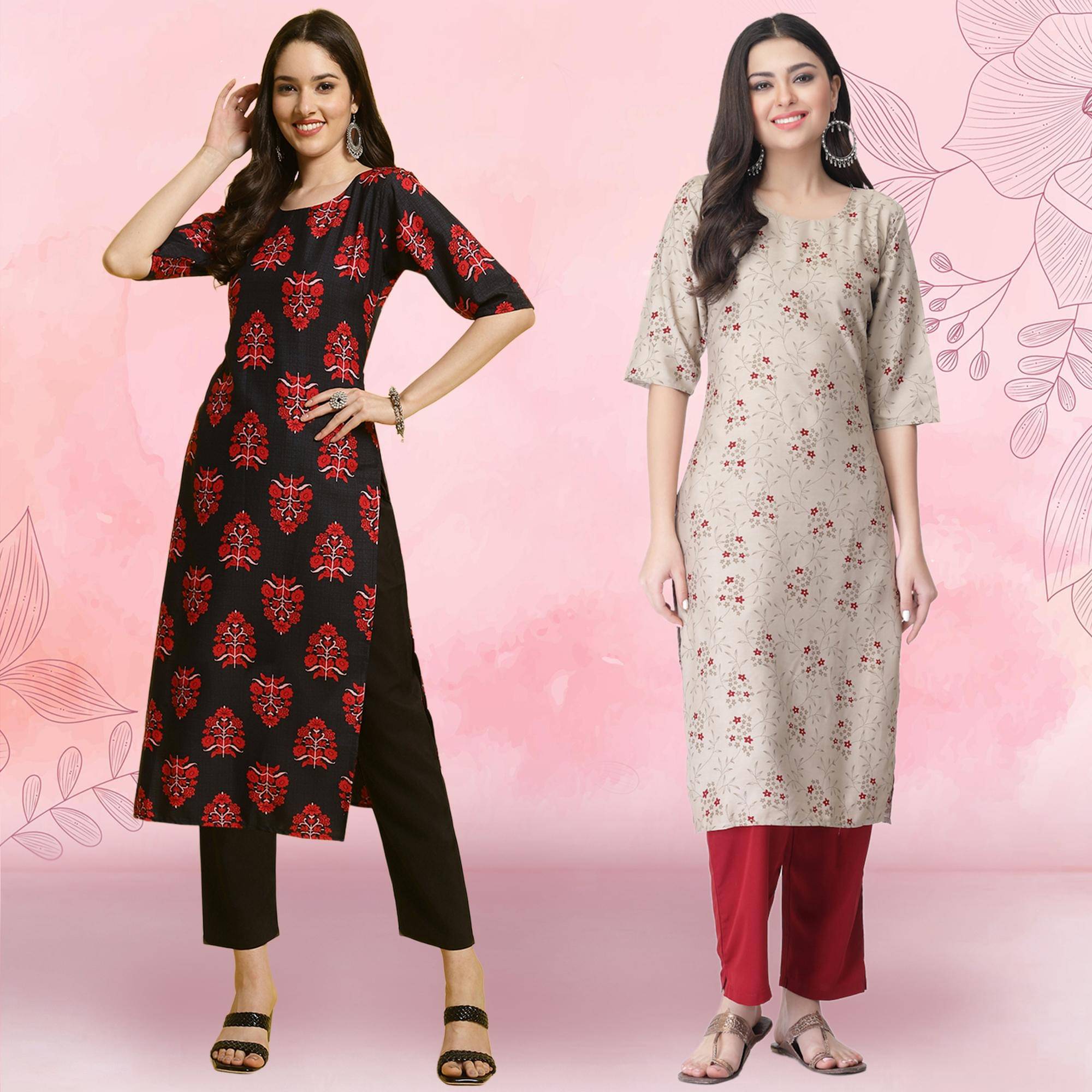 Ethnicbasket Crepe Printed Kurti With Pants Women's Stitched Salwar Suit - Beige ( Pack of 2 ) Ethnicbasket Crepe Printed Kurti With Pants Women's Stitched Salwar Suit - Beige ( Pack of 2 )