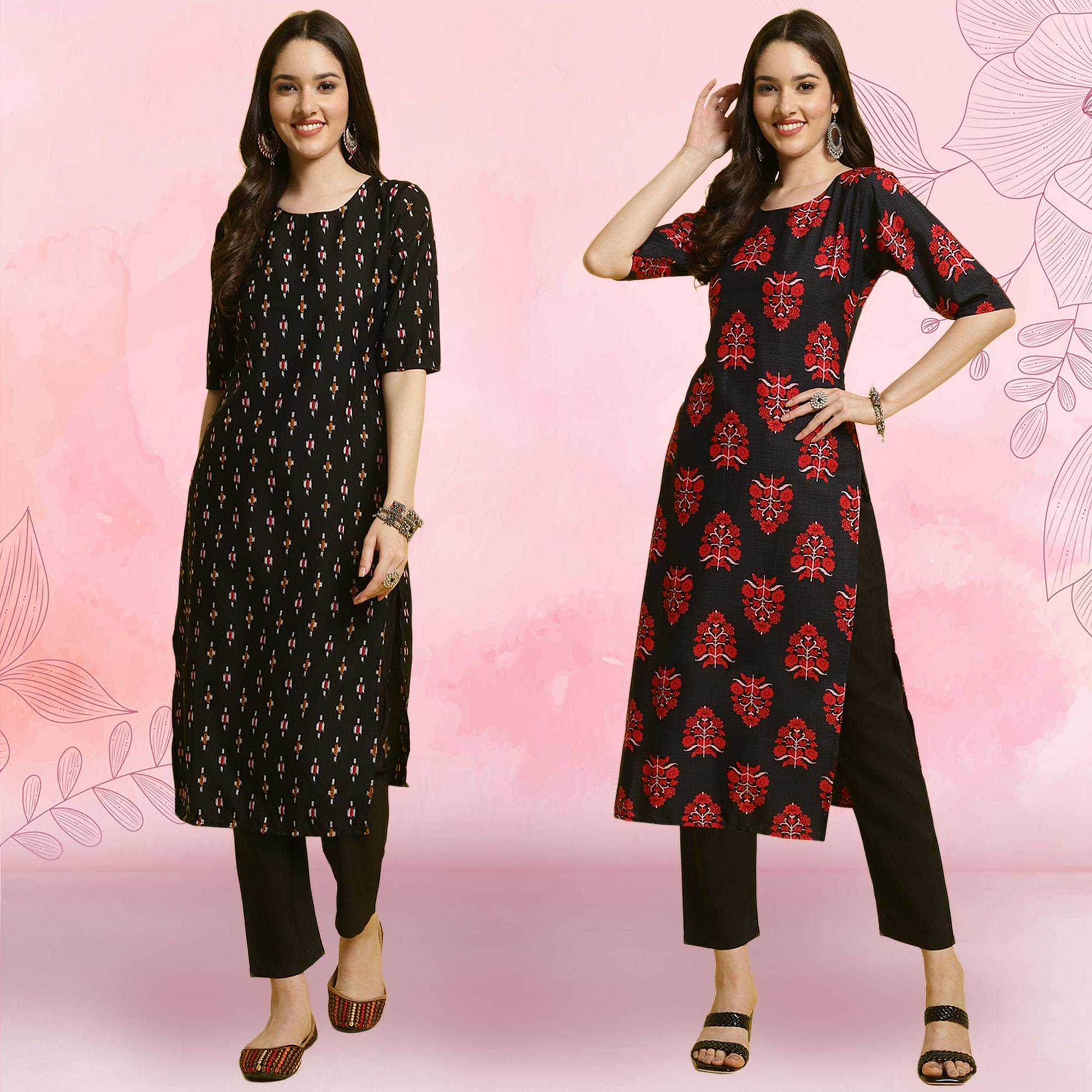 Ethnicbasket Crepe Printed Kurti With Pants Women's Stitched Salwar Suit - Black ( Pack of 2 ) Ethnicbasket Crepe Printed Kurti With Pants Women's Stitched Salwar Suit - Black ( Pack of 2 )