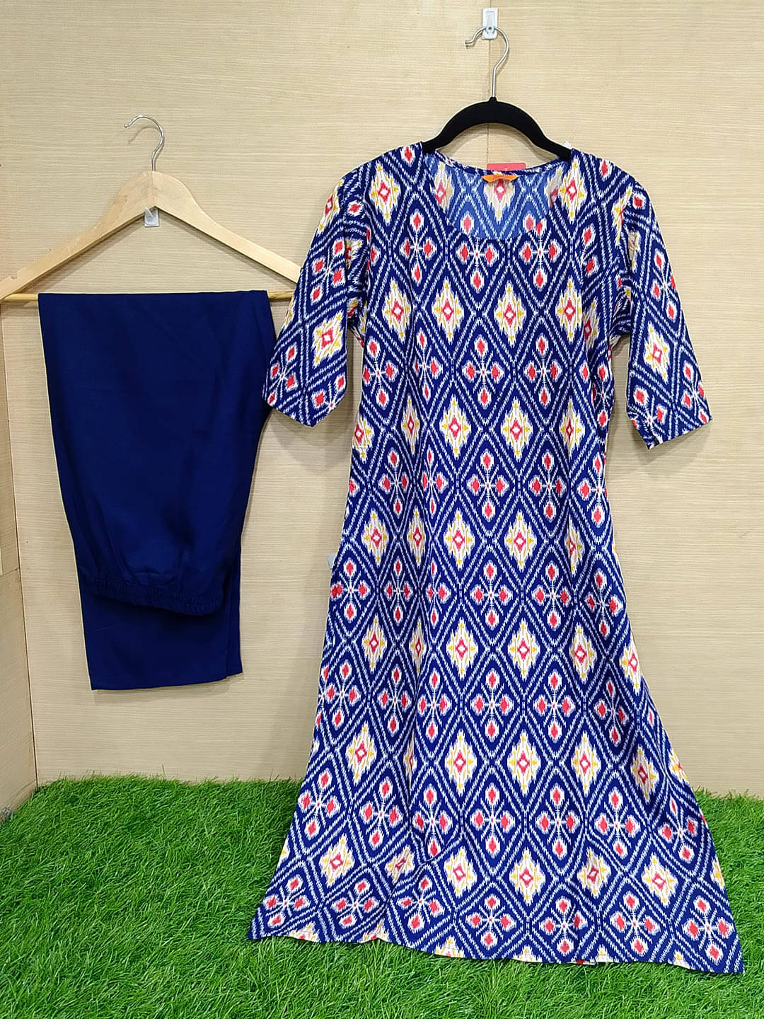     			Ethnicbasket Crepe Printed Kurti With Pants Women's Stitched Salwar Suit - Navy Blue ( Pack of 1 )