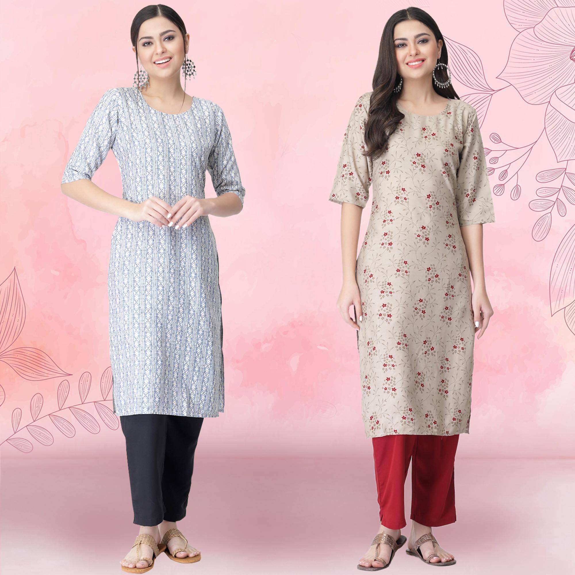 Ethnicbasket Crepe Printed Kurti With Pants Women's Stitched Salwar Suit - Beige ( Pack of 2 ) Ethnicbasket Crepe Printed Kurti With Pants Women's Stitched Salwar Suit - Beige ( Pack of 2 )