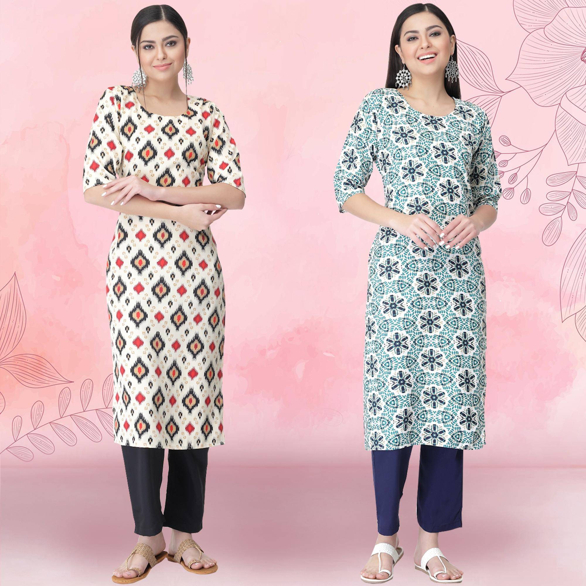 Ethnicbasket Crepe Printed Kurti With Pants Women's Stitched Salwar Suit - Teal ( Pack of 2 ) Ethnicbasket Crepe Printed Kurti With Pants Women's Stitched Salwar Suit - Teal ( Pack of 2 )