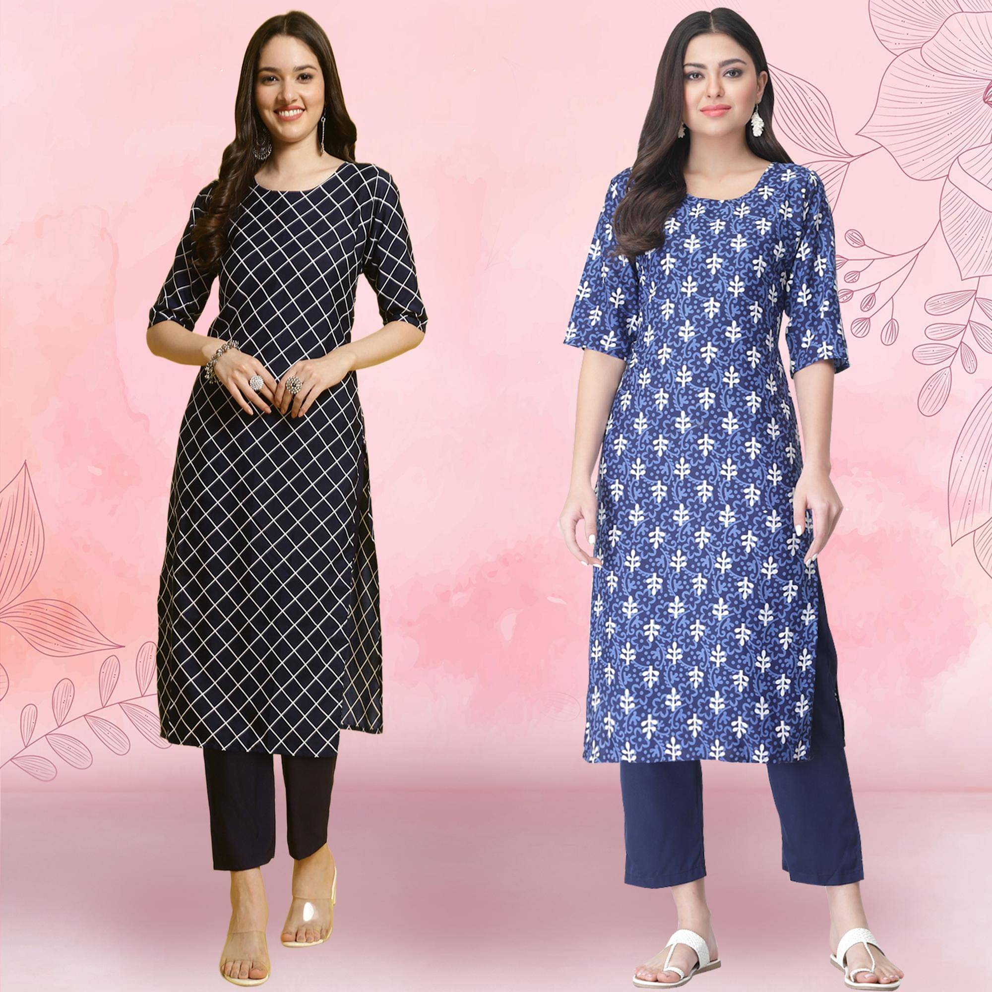 Ethnicbasket Crepe Printed Kurti With Pants Women's Stitched Salwar Suit - Blue ( Pack of 2 ) Ethnicbasket Crepe Printed Kurti With Pants Women's Stitched Salwar Suit - Blue ( Pack of 2 )