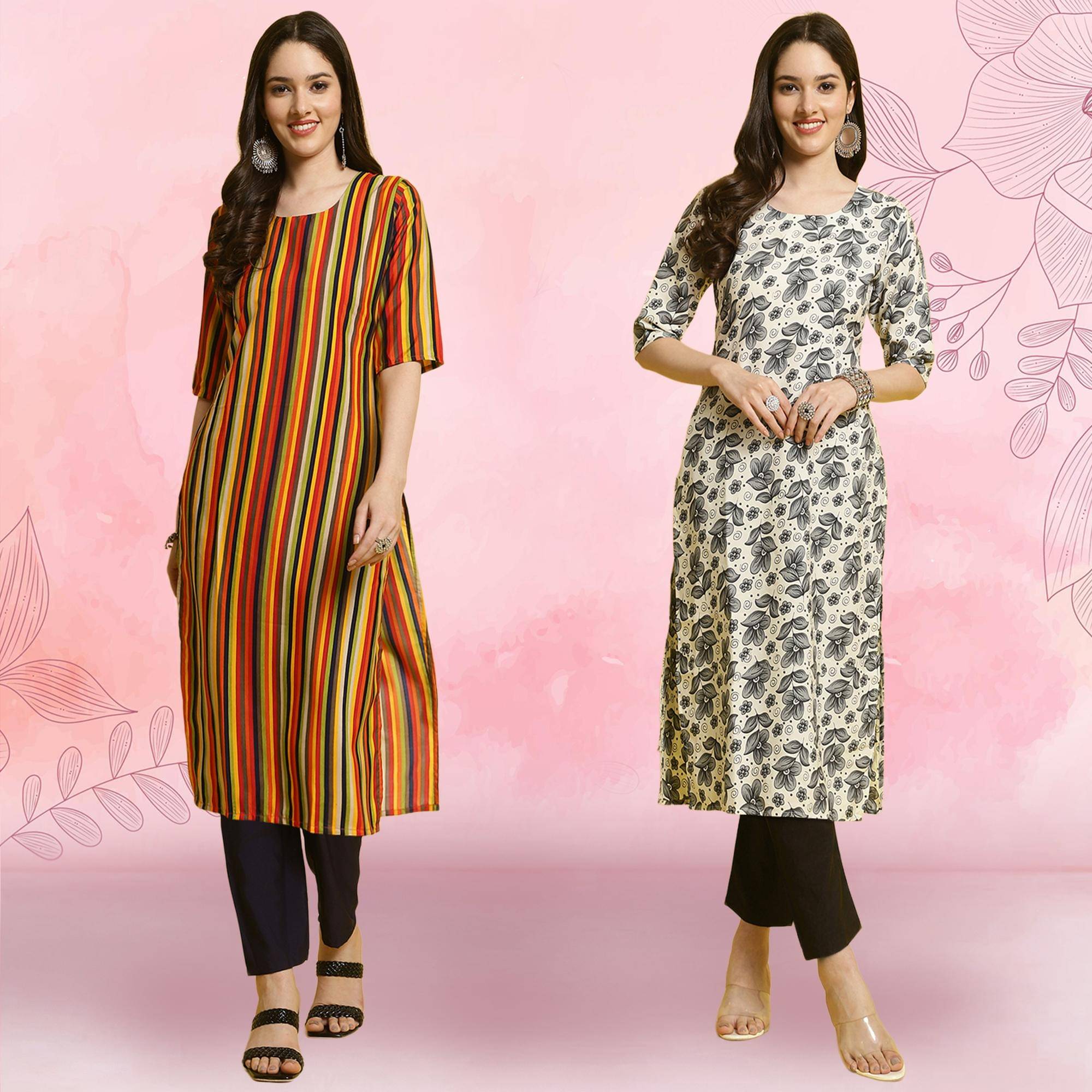 Ethnicbasket Crepe Printed Kurti With Pants Women's Stitched Salwar Suit - Grey ( Pack of 2 )     			Ethnicbasket Crepe Printed Kurti With Pants Women's Stitched Salwar Suit - Grey ( Pack of 2 )