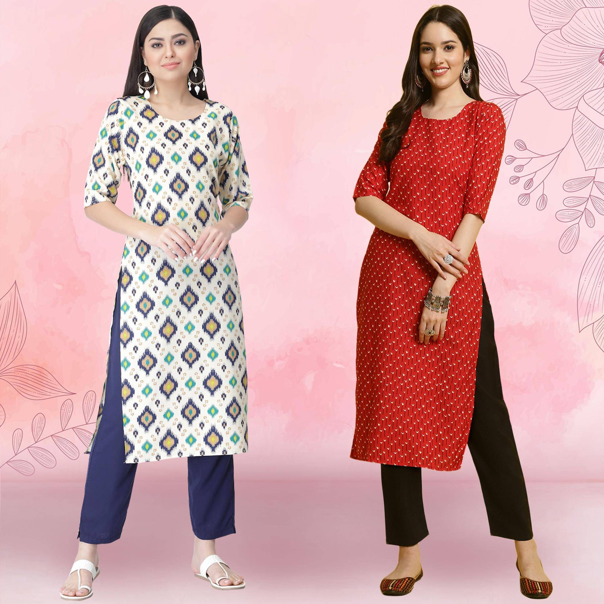 Ethnicbasket Crepe Printed Kurti With Pants Women's Stitched Salwar Suit - Red ( Pack of 2 ) Ethnicbasket Crepe Printed Kurti With Pants Women's Stitched Salwar Suit - Red ( Pack of 2 )