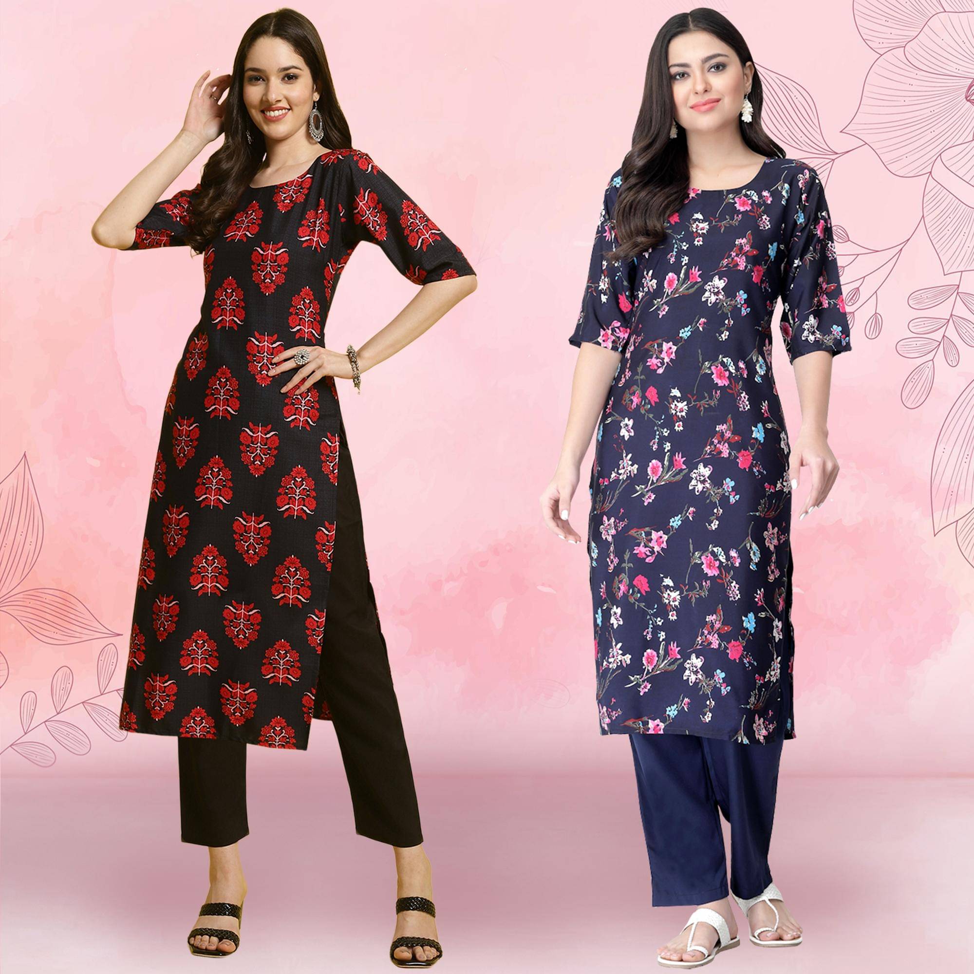 Ethnicbasket Crepe Printed Kurti With Pants Women's Stitched Salwar Suit - Navy ( Pack of 2 ) Ethnicbasket Crepe Printed Kurti With Pants Women's Stitched Salwar Suit - Navy ( Pack of 2 )