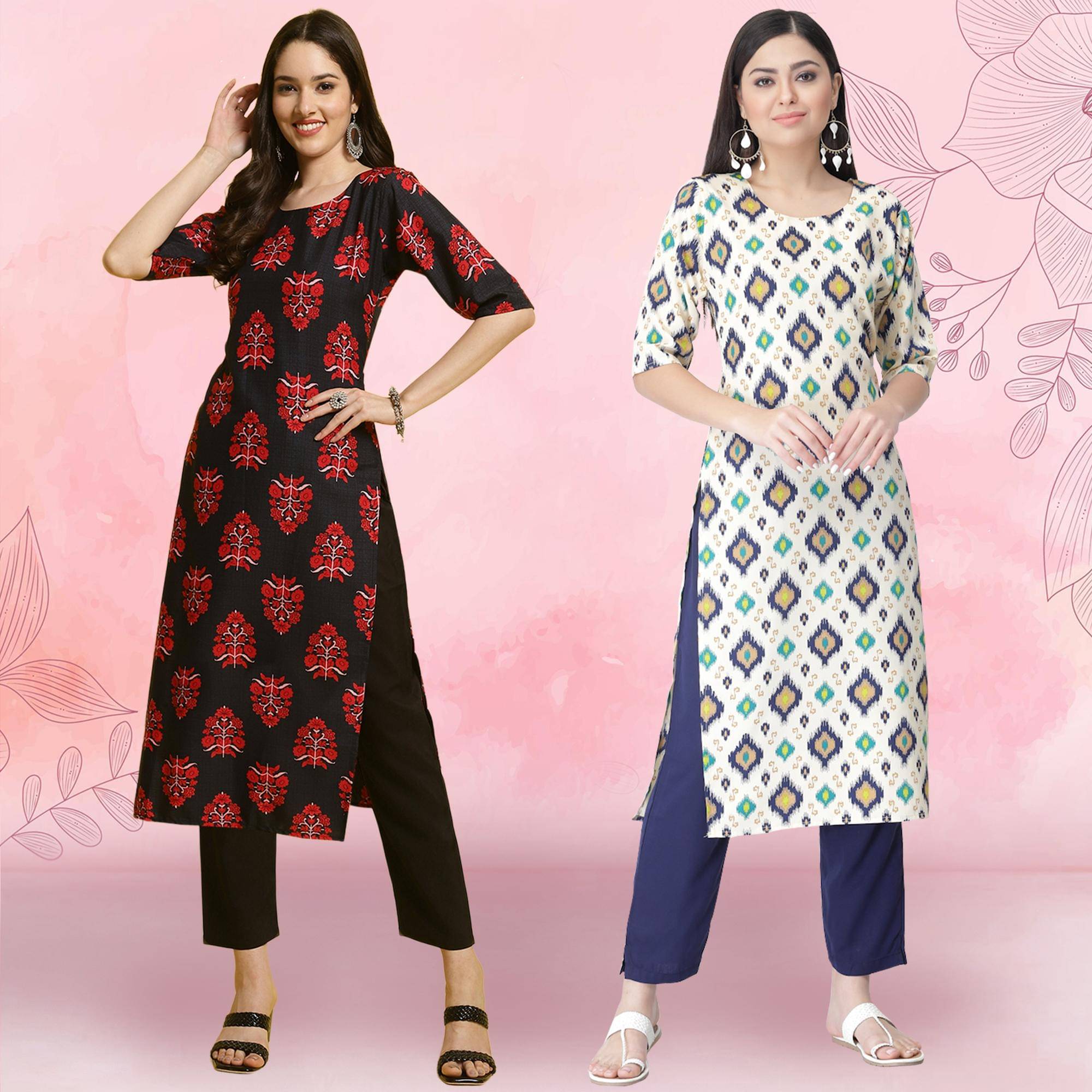 Ethnicbasket Crepe Printed Kurti With Pants Women's Stitched Salwar Suit - White ( Pack of 2 ) Ethnicbasket Crepe Printed Kurti With Pants Women's Stitched Salwar Suit - White ( Pack of 2 )