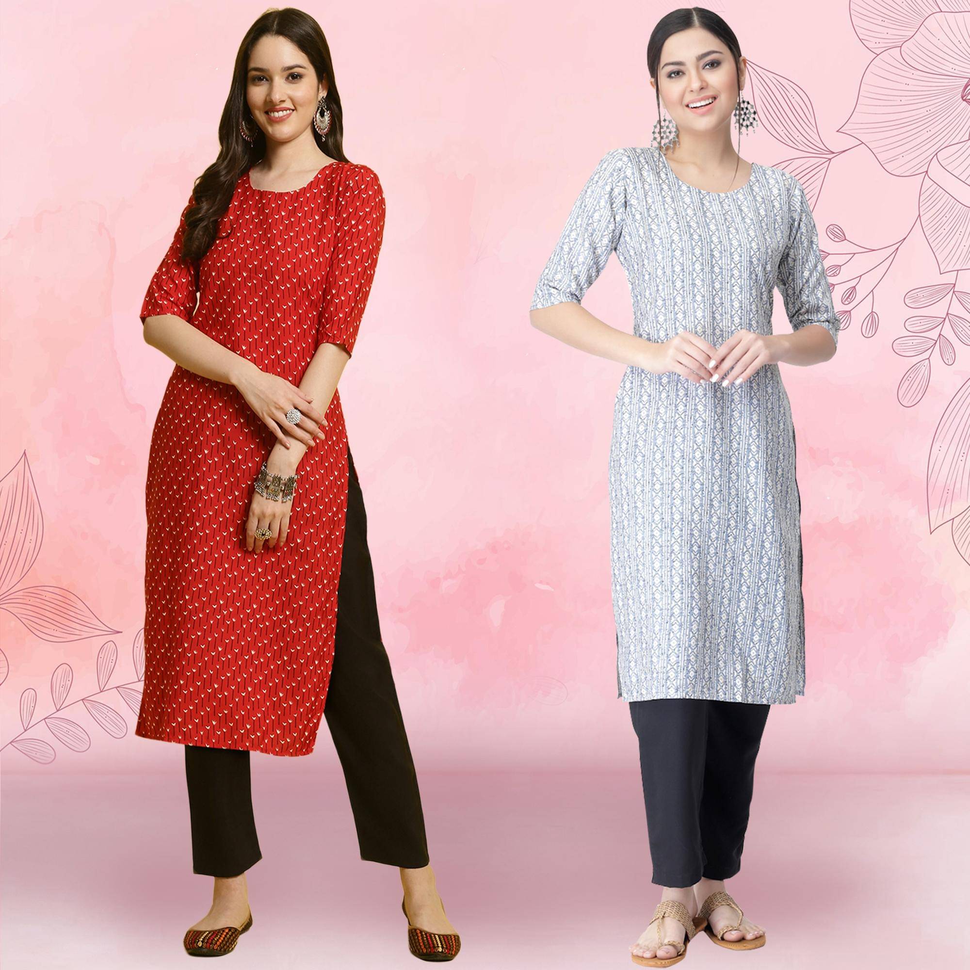     			Ethnicbasket Crepe Printed Kurti With Pants Women's Stitched Salwar Suit - White ( Pack of 2 )