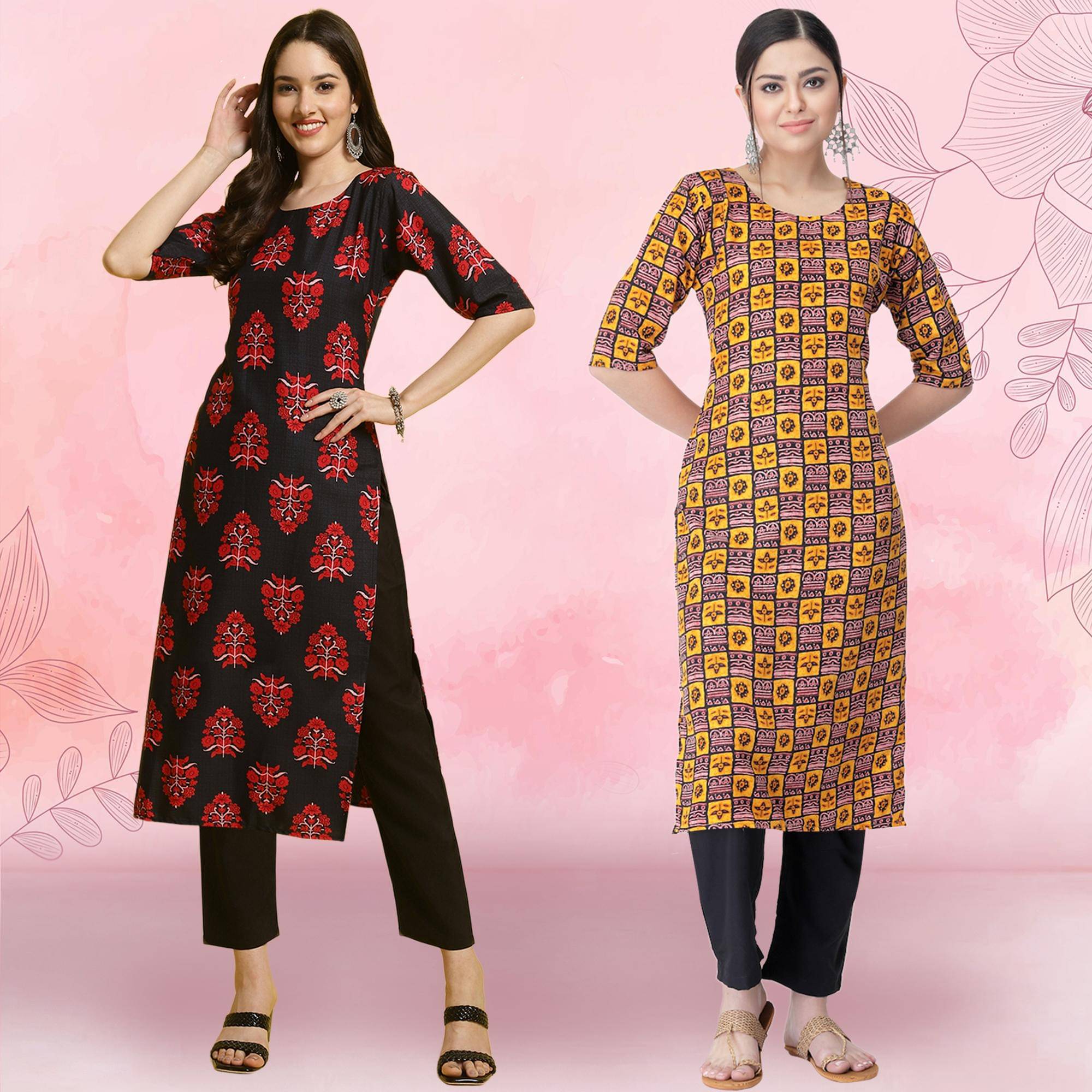 Ethnicbasket Crepe Printed Kurti With Pants Women's Stitched Salwar Suit - Yellow ( Pack of 2 )     			Ethnicbasket Crepe Printed Kurti With Pants Women's Stitched Salwar Suit - Yellow ( Pack of 2 )