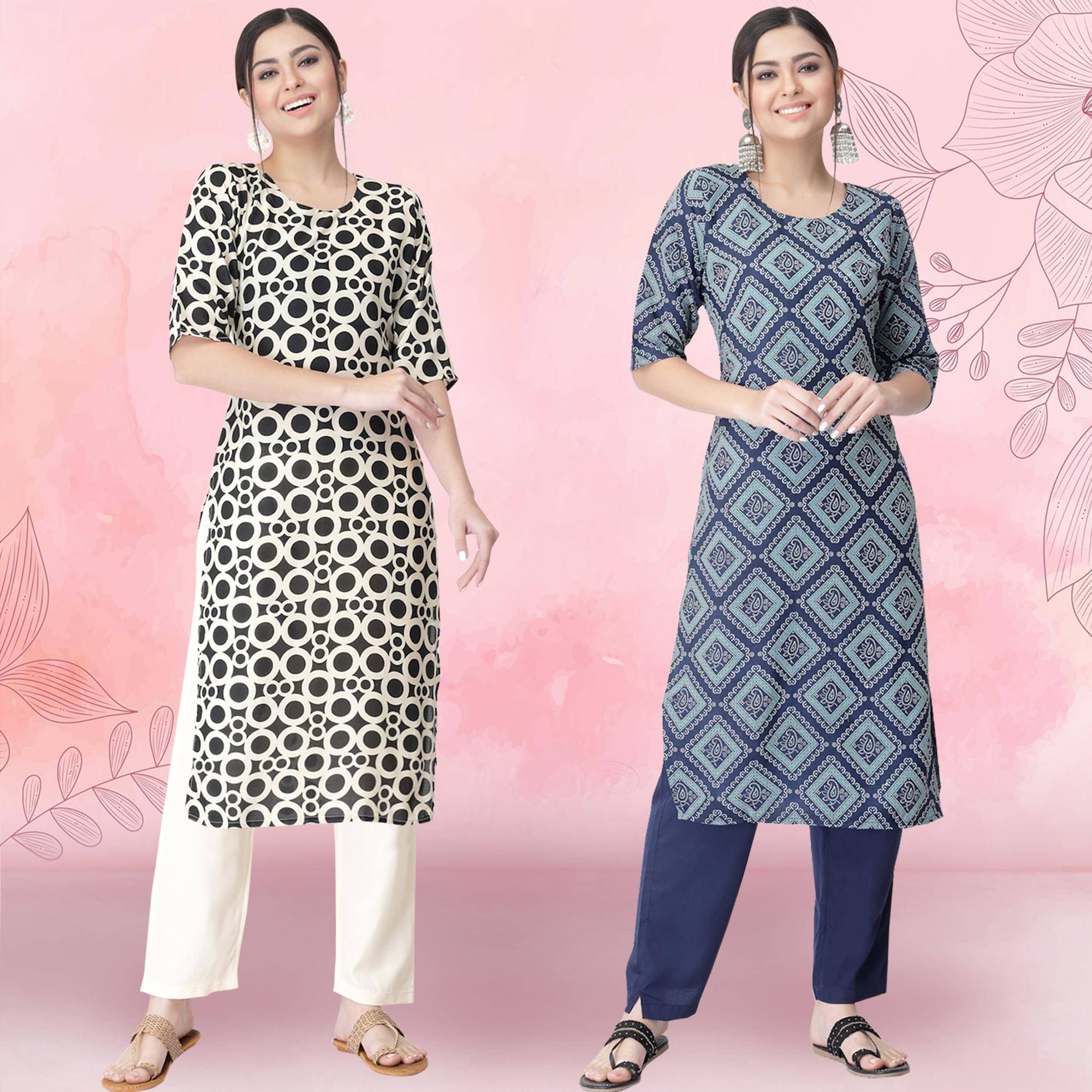 Ethnicbasket Crepe Printed Kurti With Pants Women's Stitched Salwar Suit - Blue ( Pack of 2 ) Ethnicbasket Crepe Printed Kurti With Pants Women's Stitched Salwar Suit - Blue ( Pack of 2 )