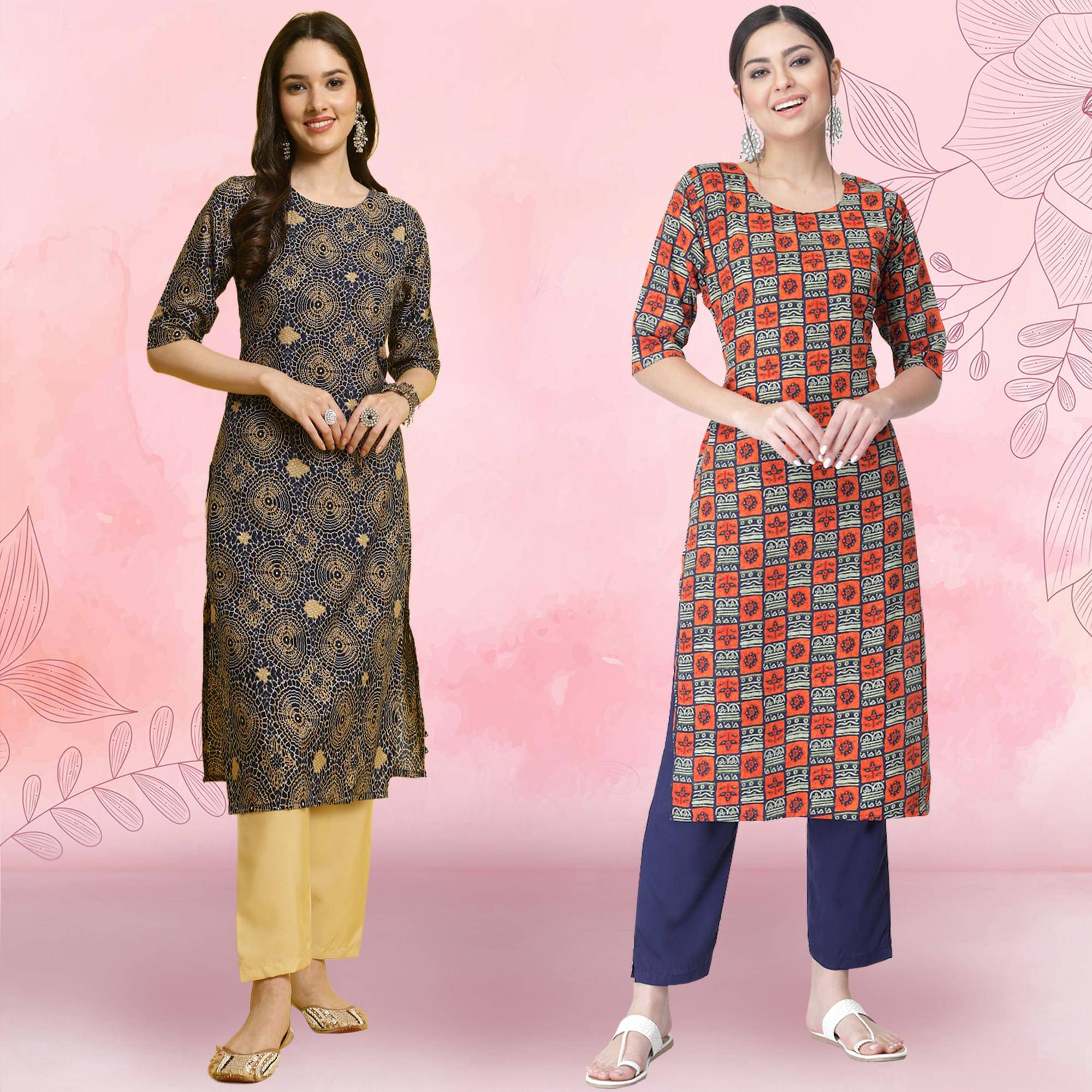 Ethnicbasket Crepe Printed Kurti With Pants Women's Stitched Salwar Suit - Orange ( Pack of 2 ) Ethnicbasket Crepe Printed Kurti With Pants Women's Stitched Salwar Suit - Orange ( Pack of 2 )