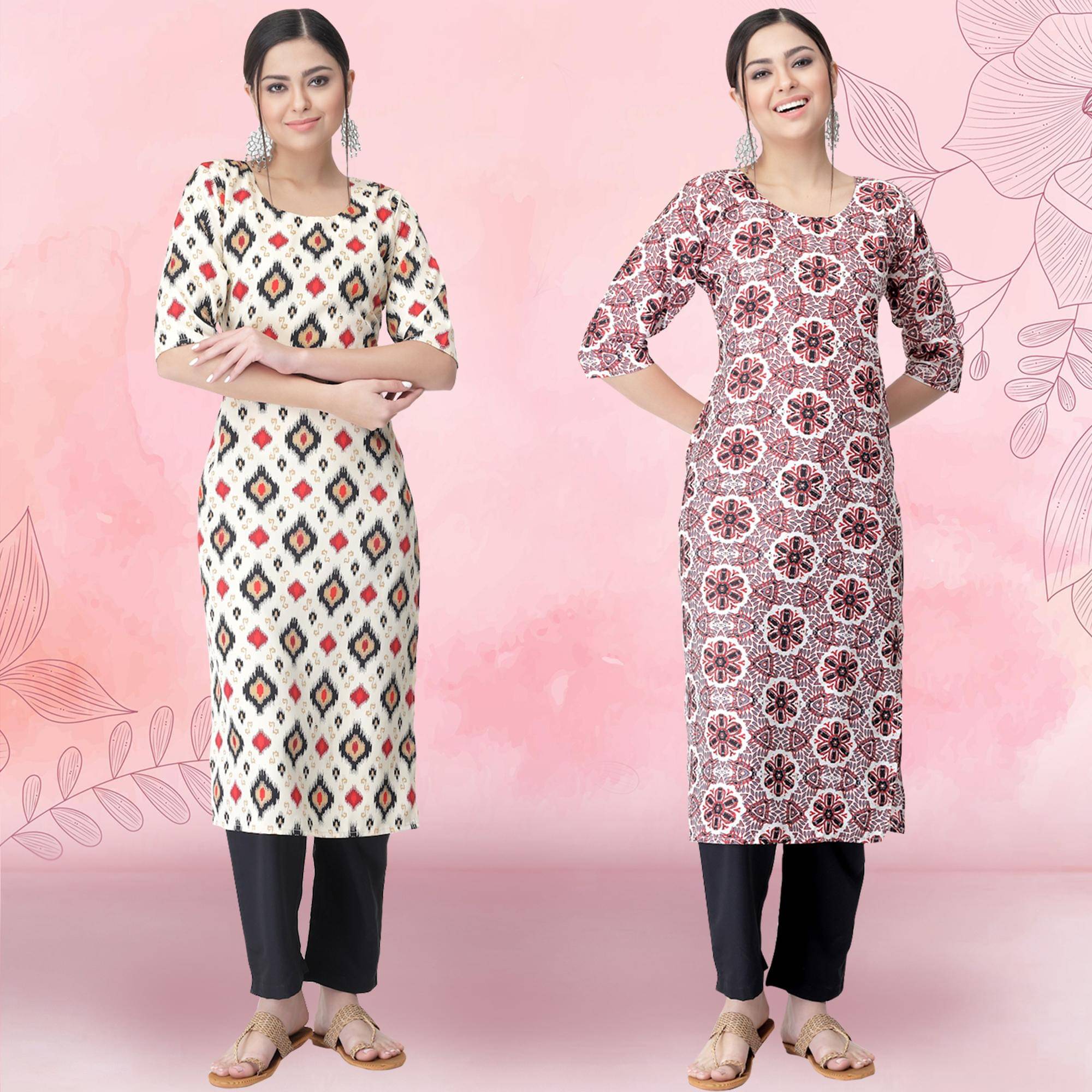 Ethnicbasket Crepe Printed Kurti With Pants Women's Stitched Salwar Suit - Pink ( Pack of 2 ) Ethnicbasket Crepe Printed Kurti With Pants Women's Stitched Salwar Suit - Pink ( Pack of 2 )