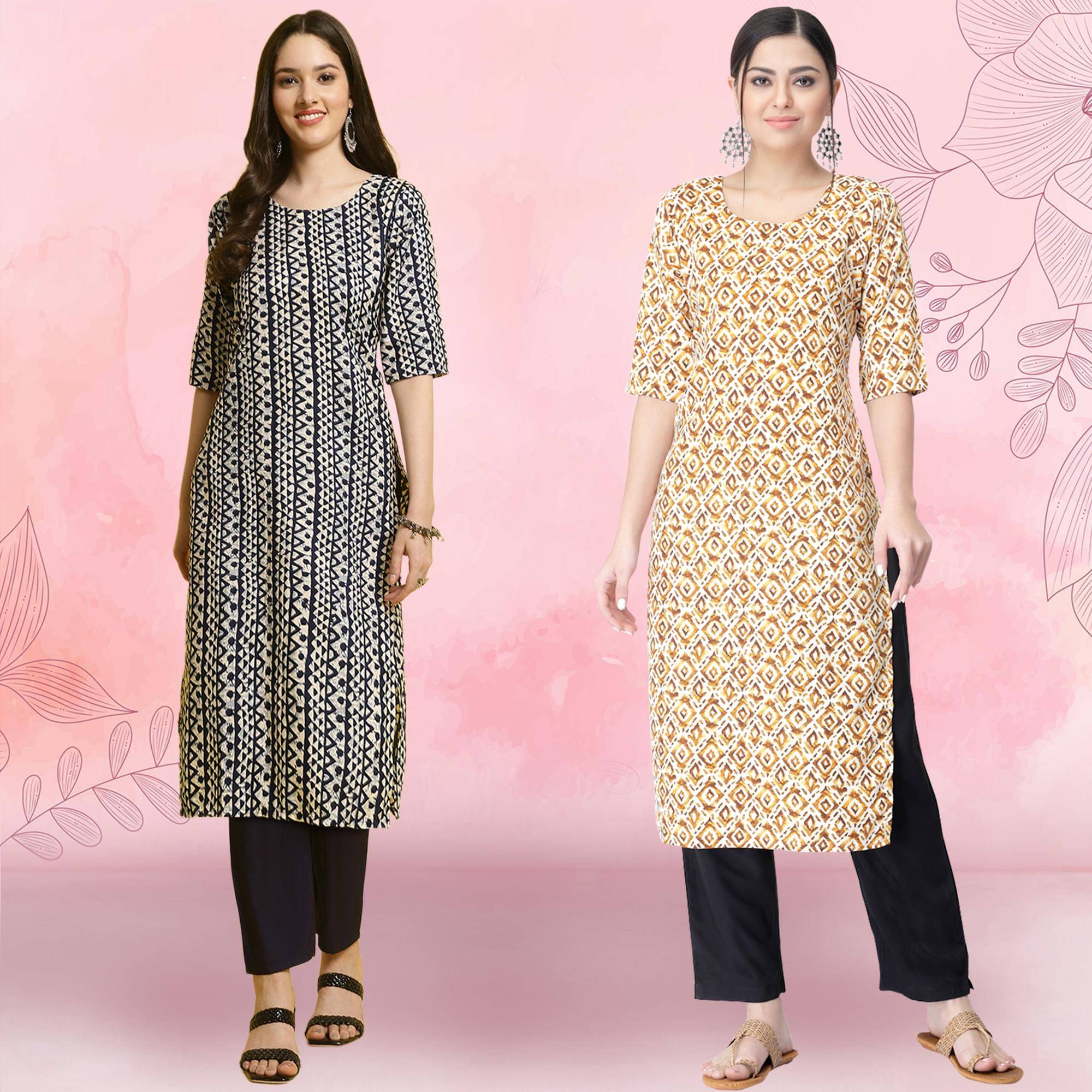 Ethnicbasket Crepe Printed Kurti With Pants Women's Stitched Salwar Suit - Cream ( Pack of 2 ) Ethnicbasket Crepe Printed Kurti With Pants Women's Stitched Salwar Suit - Cream ( Pack of 2 )