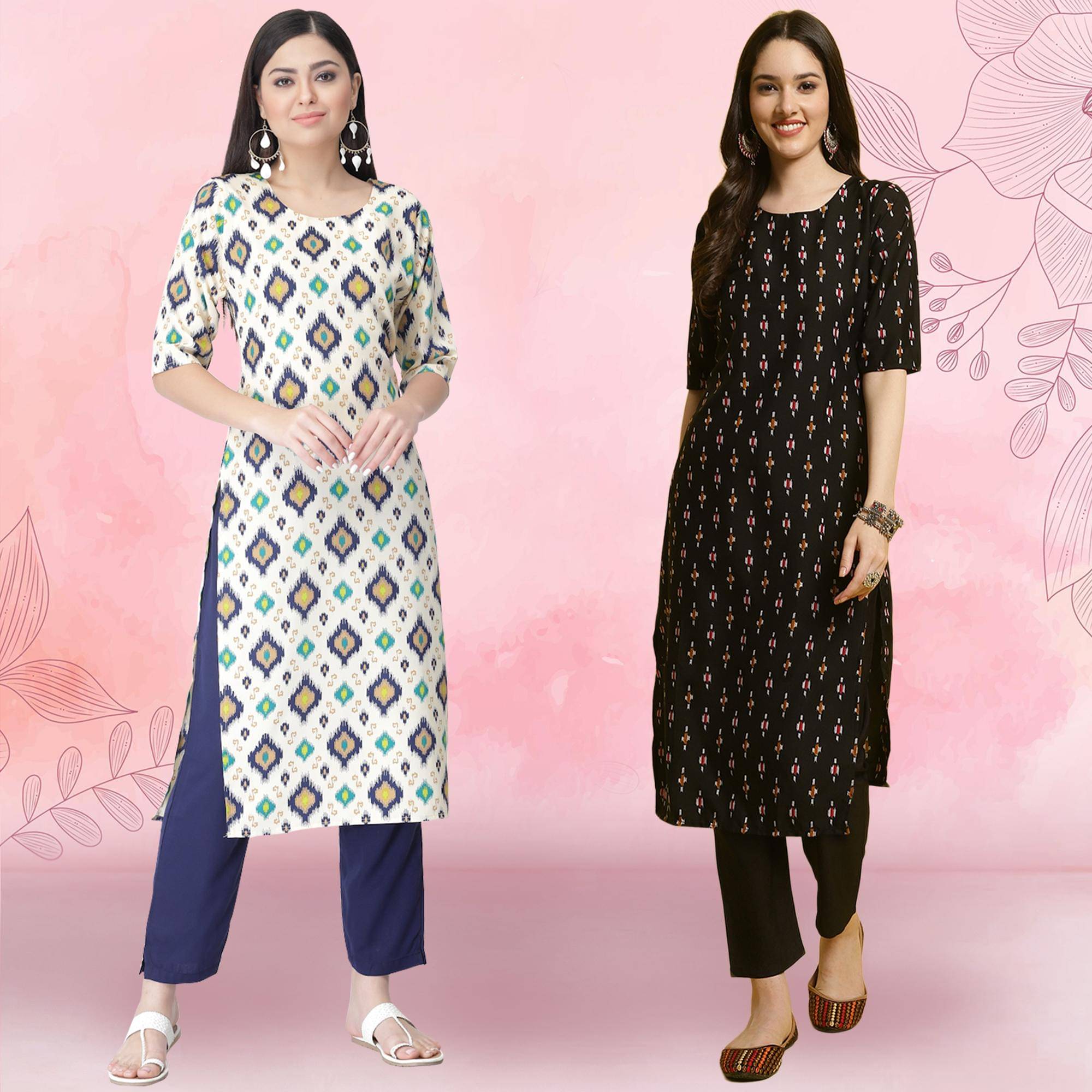 Ethnicbasket Crepe Printed Kurti With Pants Women's Stitched Salwar Suit - Black ( Pack of 2 ) Ethnicbasket Crepe Printed Kurti With Pants Women's Stitched Salwar Suit - Black ( Pack of 2 )