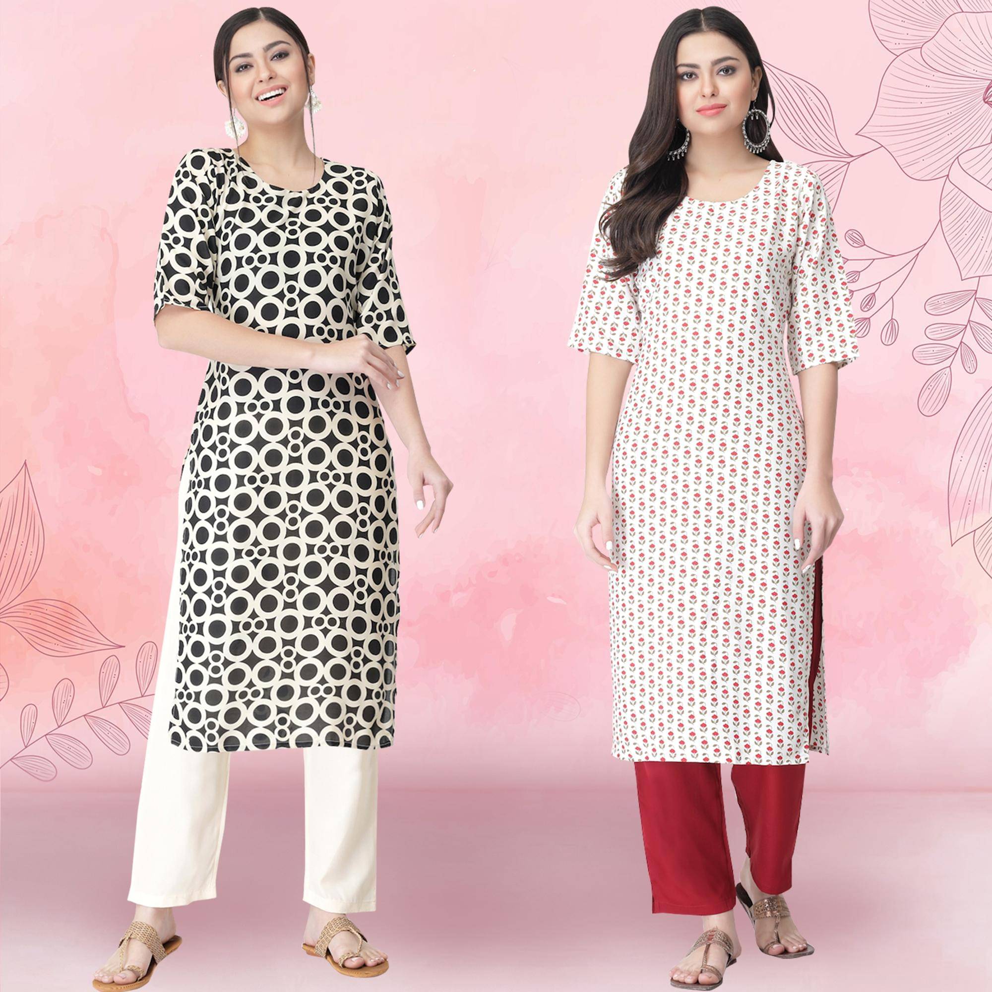     			1 Stop Fashion Pack of 2 Crepe Printed Straight Women's Kurti - ( Multicolor1 )