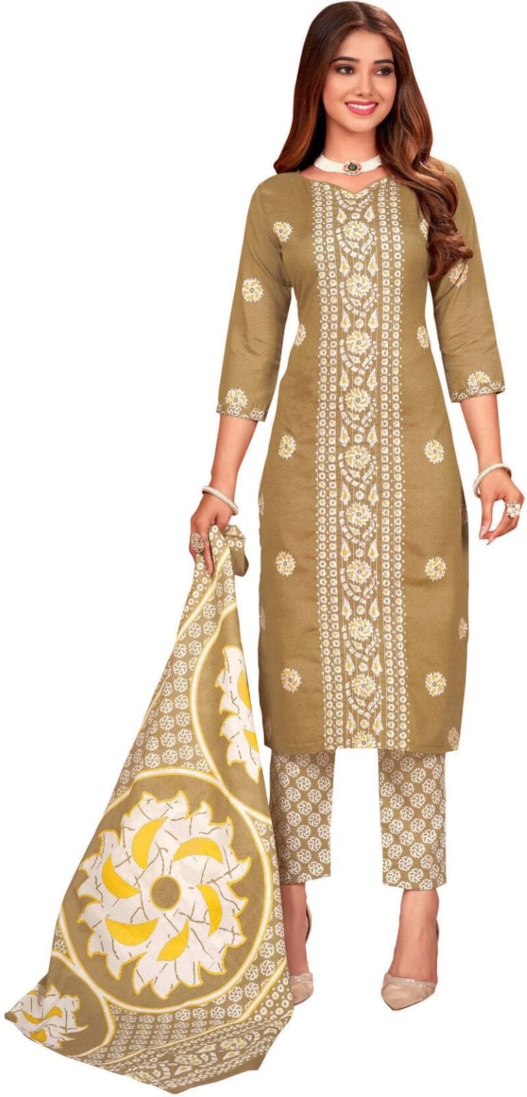     			Rajnandini Unstitched Cotton Blend Embroidered Dress Material - Multicolor 3 ( Pack of 1 )